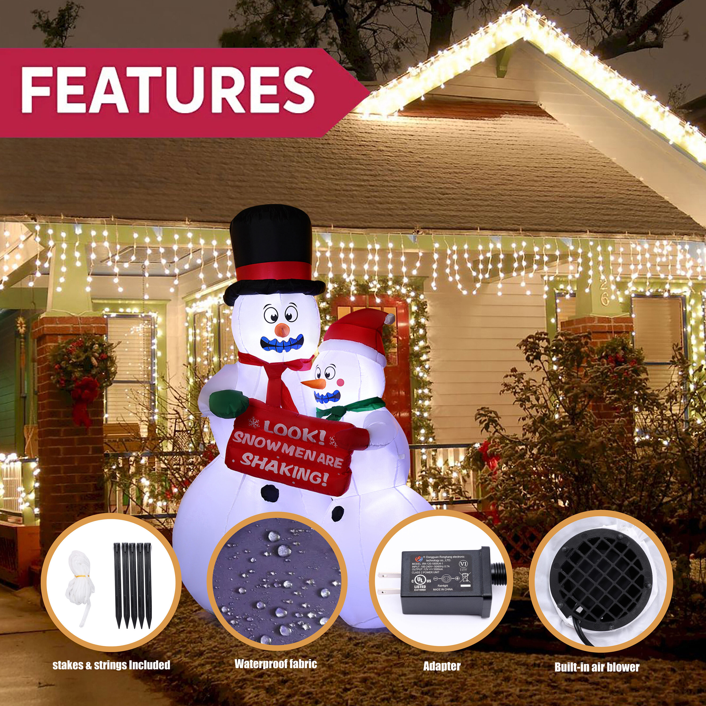 LuxenHome 6.2-ft Lighted Snowman Christmas Inflatable at