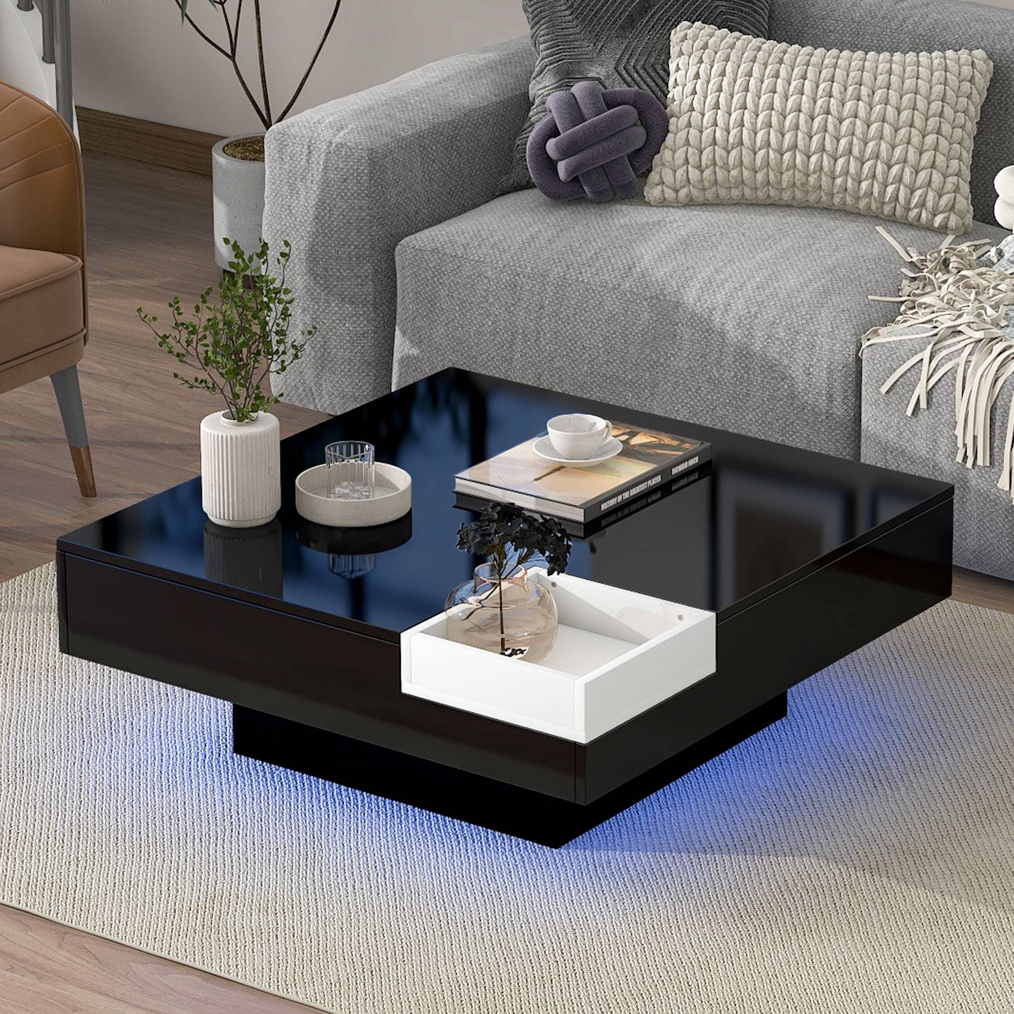 Small square deals black coffee table