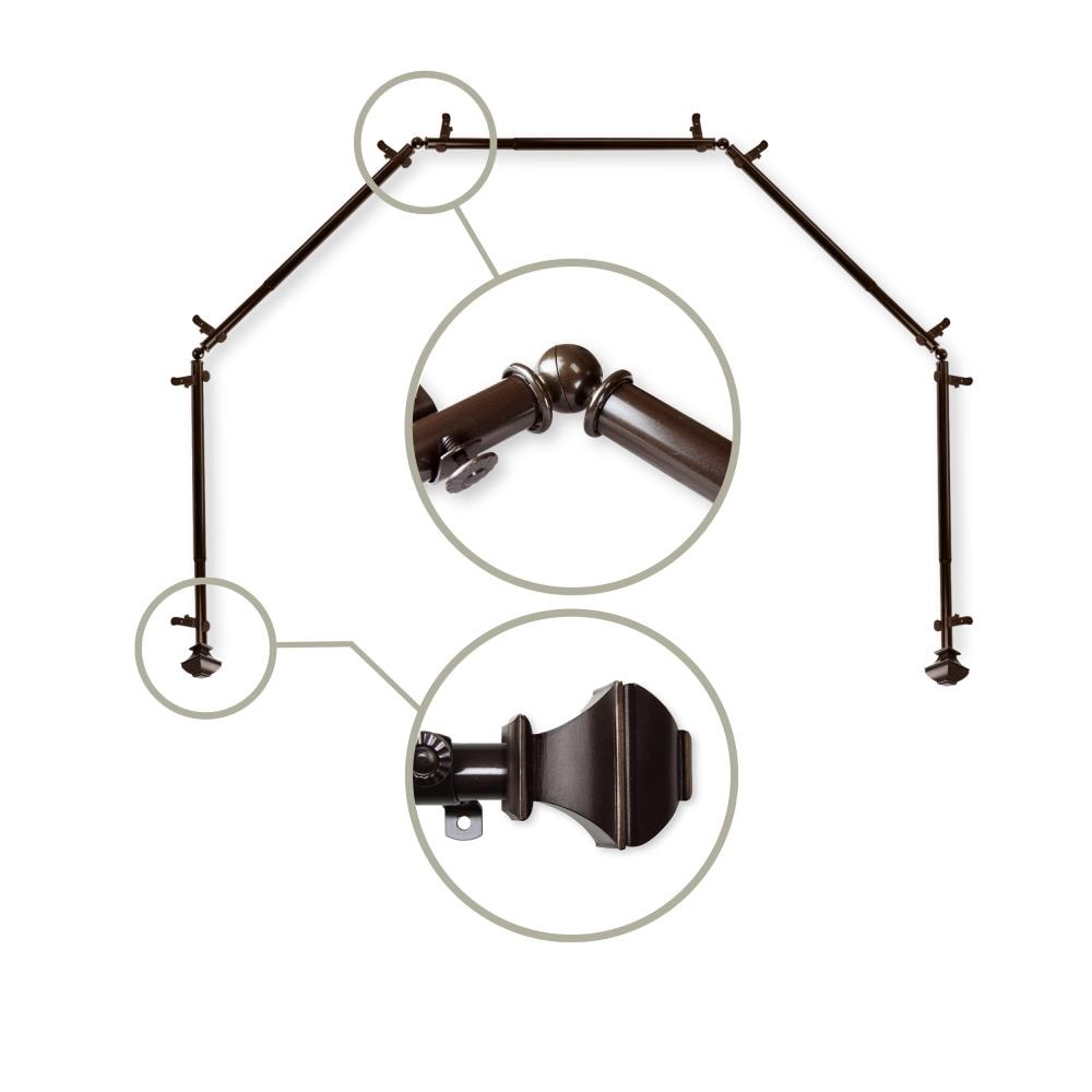Hart & Harlow L5BAY-82-7 Pandora 13/16-in 5-sided 28-in to 48-in Cocoa Steel Bay window curtain rod with Finials