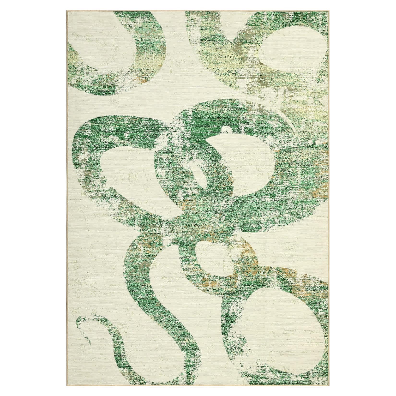 Qeetex LSN-PHK-34CBUN9F 5 x 7 ft Polyester Cashmere Green Rectangular Hallway Bathroom Entryway Kitchen Office Foldable Geometric Abstract Modern Washable Area Rug