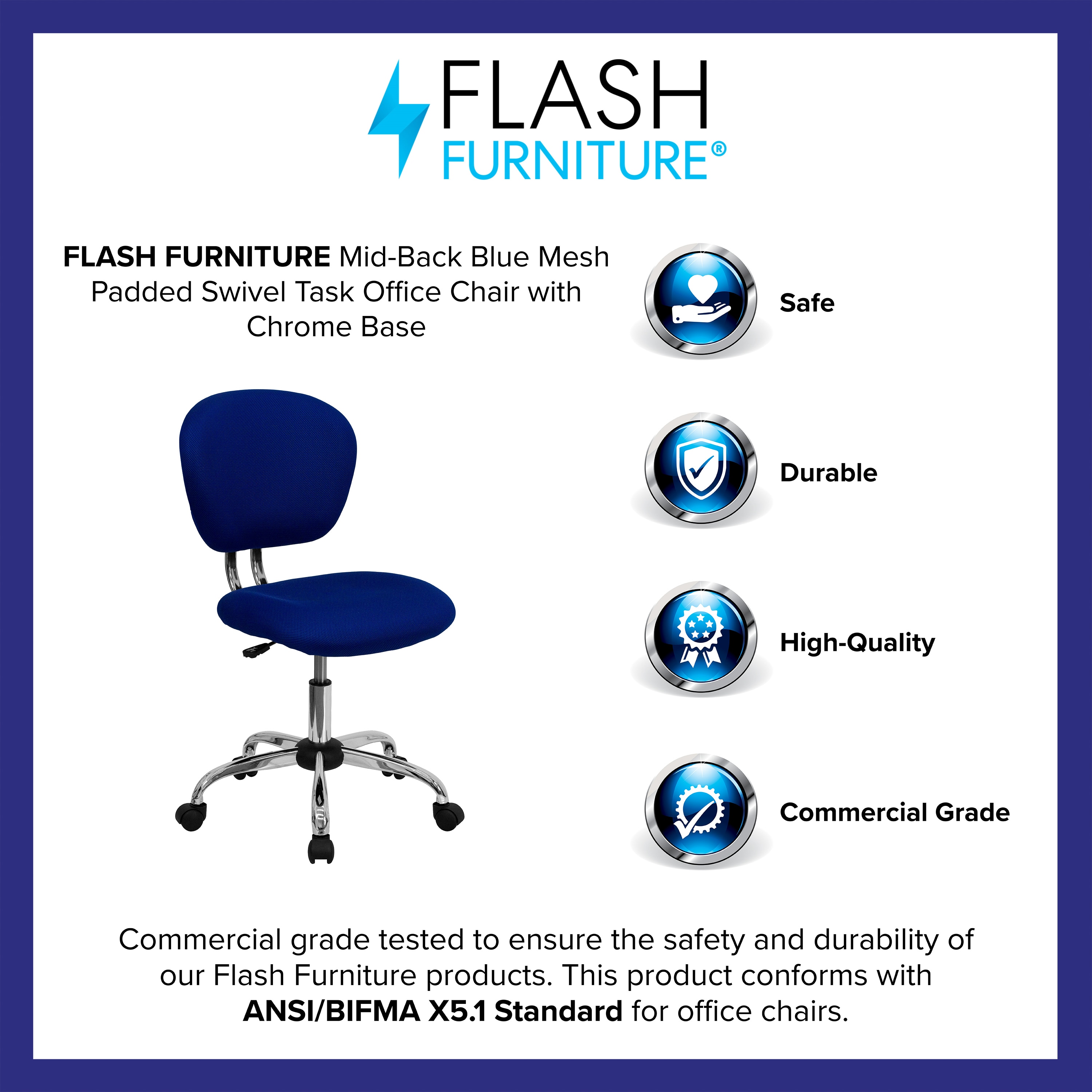 Blue Mesh Mid-Back Swivel Task Chair with Chrome Base