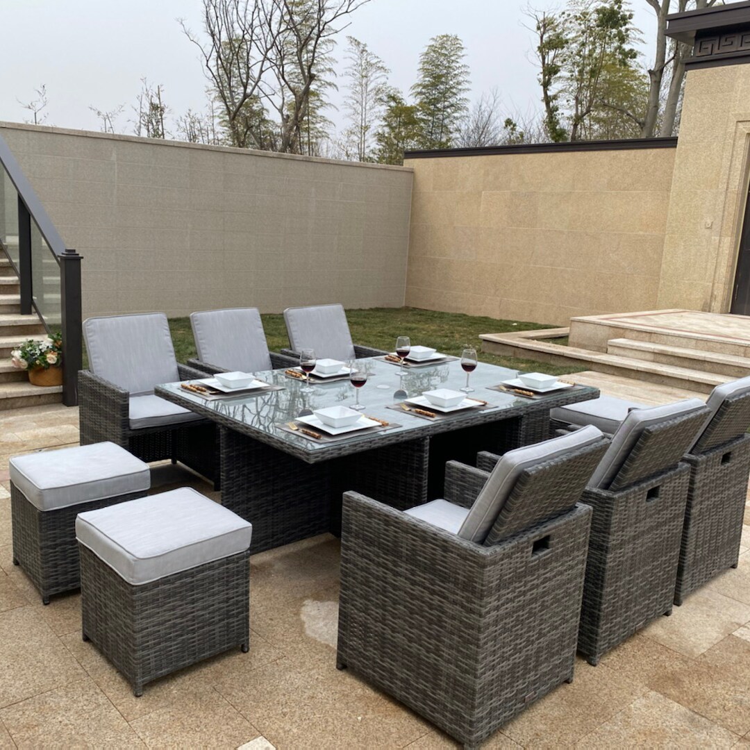 10 seater rattan cube outdoor dining set with parasol