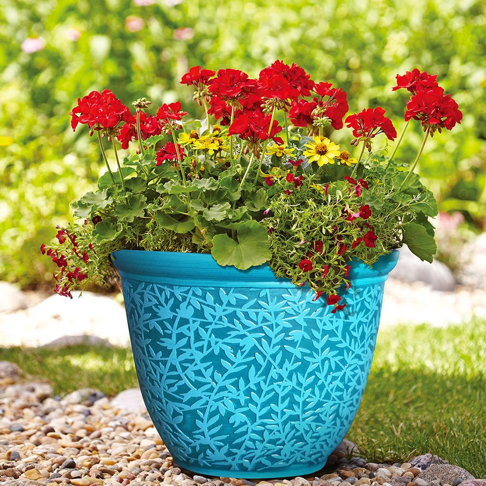 Medium (8-25-Quart) 12.28-in W x 9.59-in H Teal Plastic Planter at ...