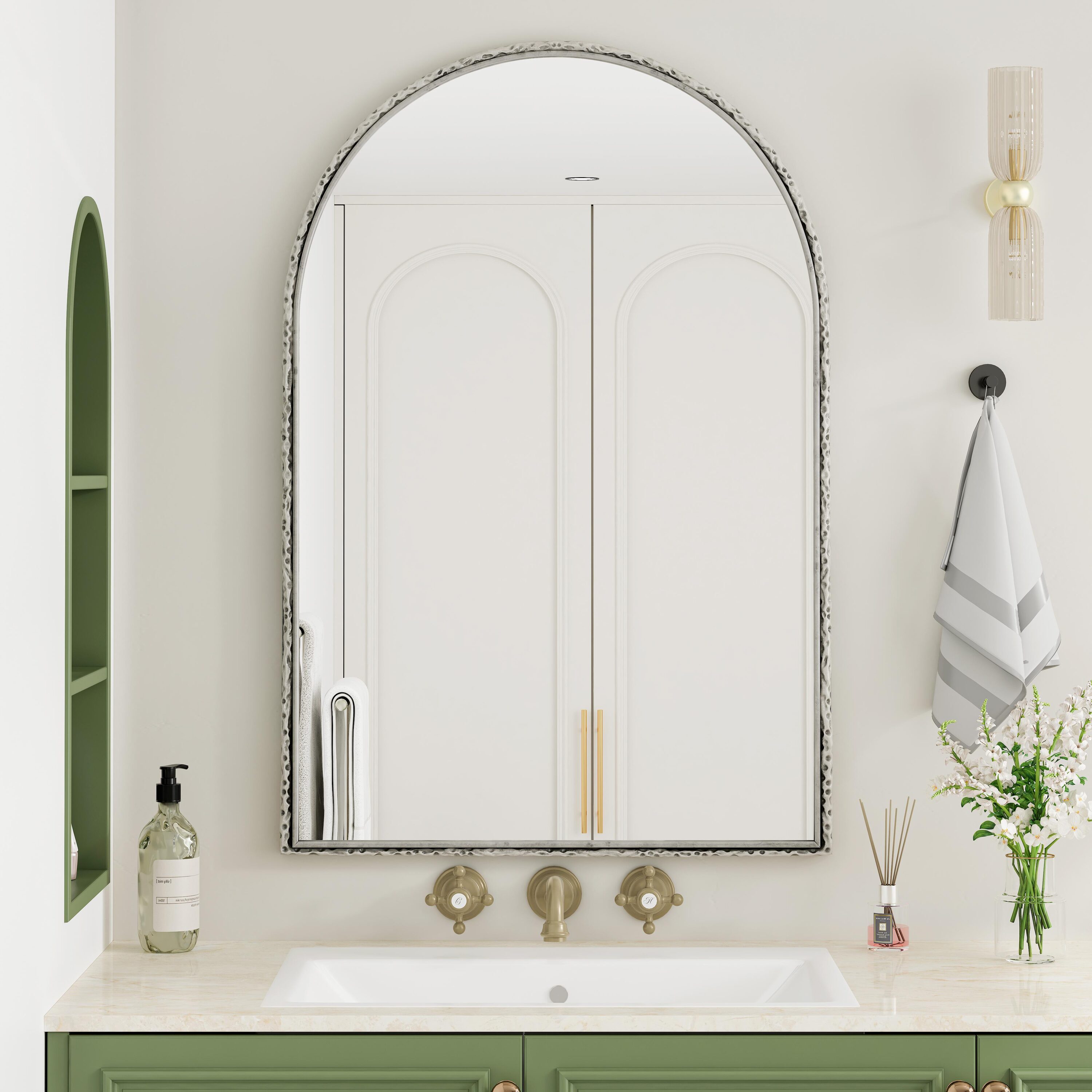 Bayfeve BF-251825-MIR Arched Mirror 24-in x 36-in Framed Arch Bathroom Vanity Mirror ( Silver )