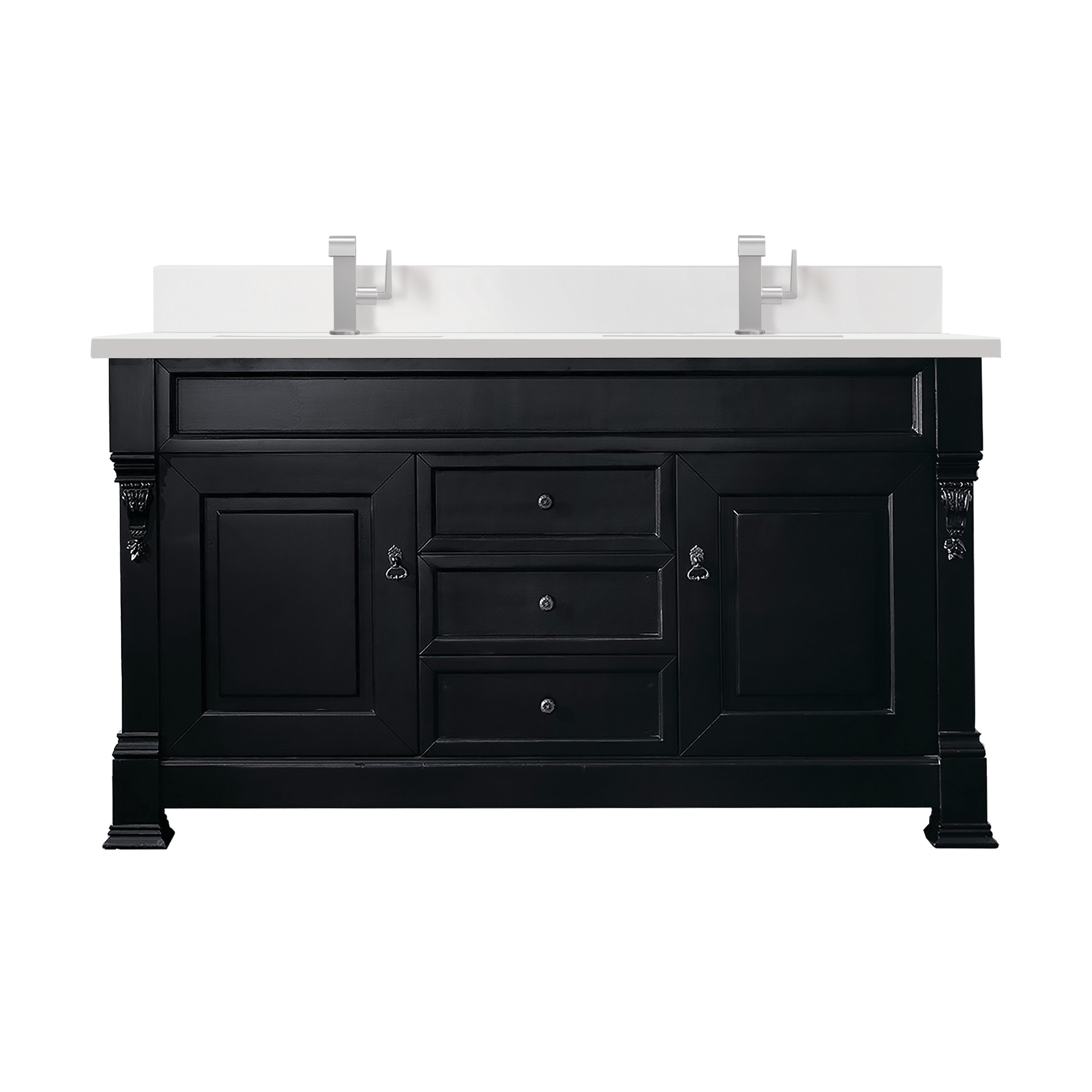 James Martin Vanities 147-114-5631-1WZ Brookfield 60-in Antique Black Undermount Double Sink Bathroom Vanity with White Zeus Quartz Top