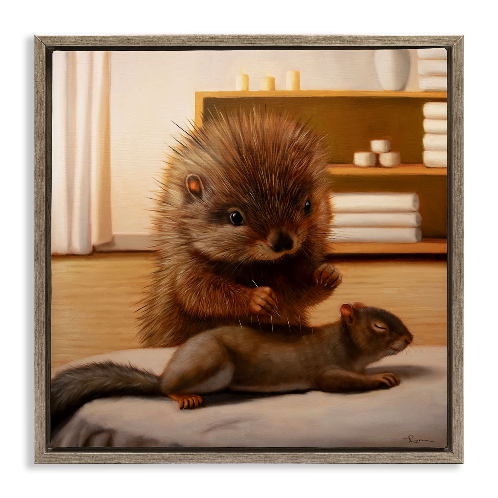 Stupell Industries BS-768-FFE-17X17 Acupuncture Spa Animals Brown Framed Floater Canvas Wall Art By Lucia Heffernan 18 x 18