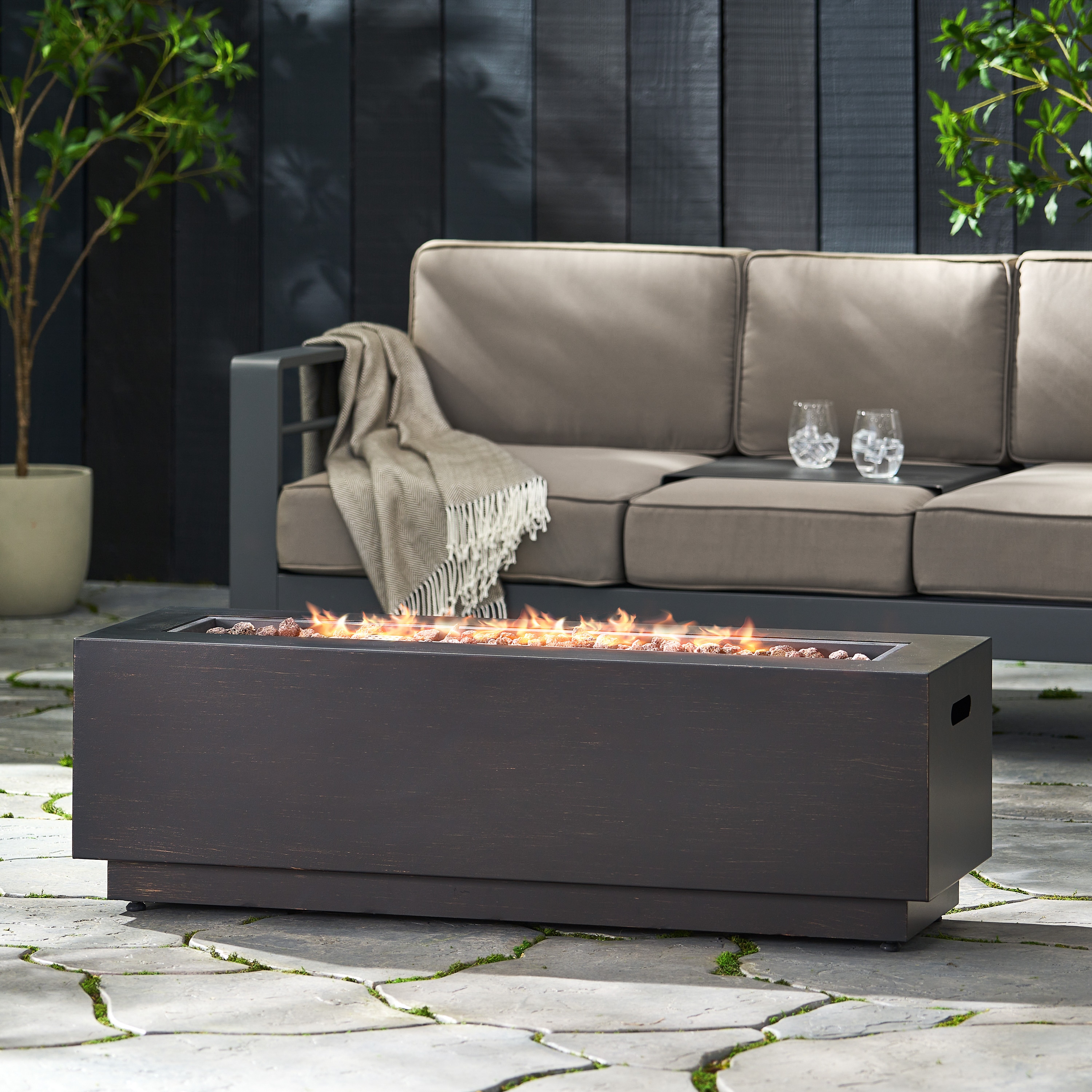 LOVMOR SF-L-62836.00BRN-50K 40 inch Outdoor 50000 BTU Rectangular Iron Propane Fire Pit Dark Grey Tank Cover not Included