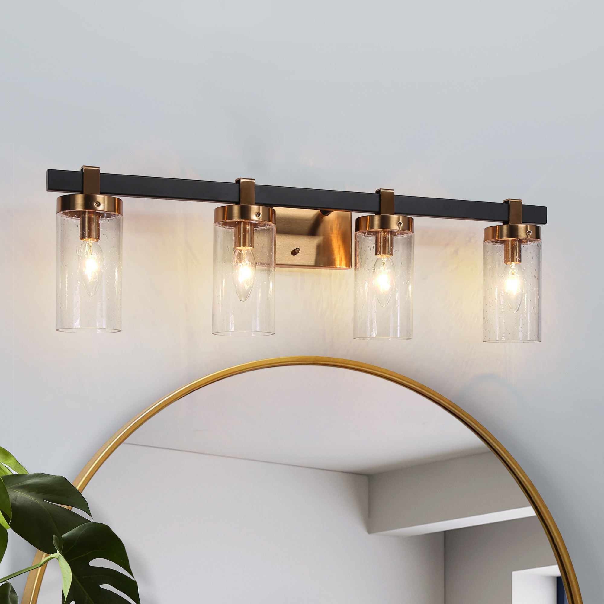 ZEVNI L3Q2AJQMW4664SV7 Fairyl 28-in 4 -Light Polished Black Transitional Vanity light bar