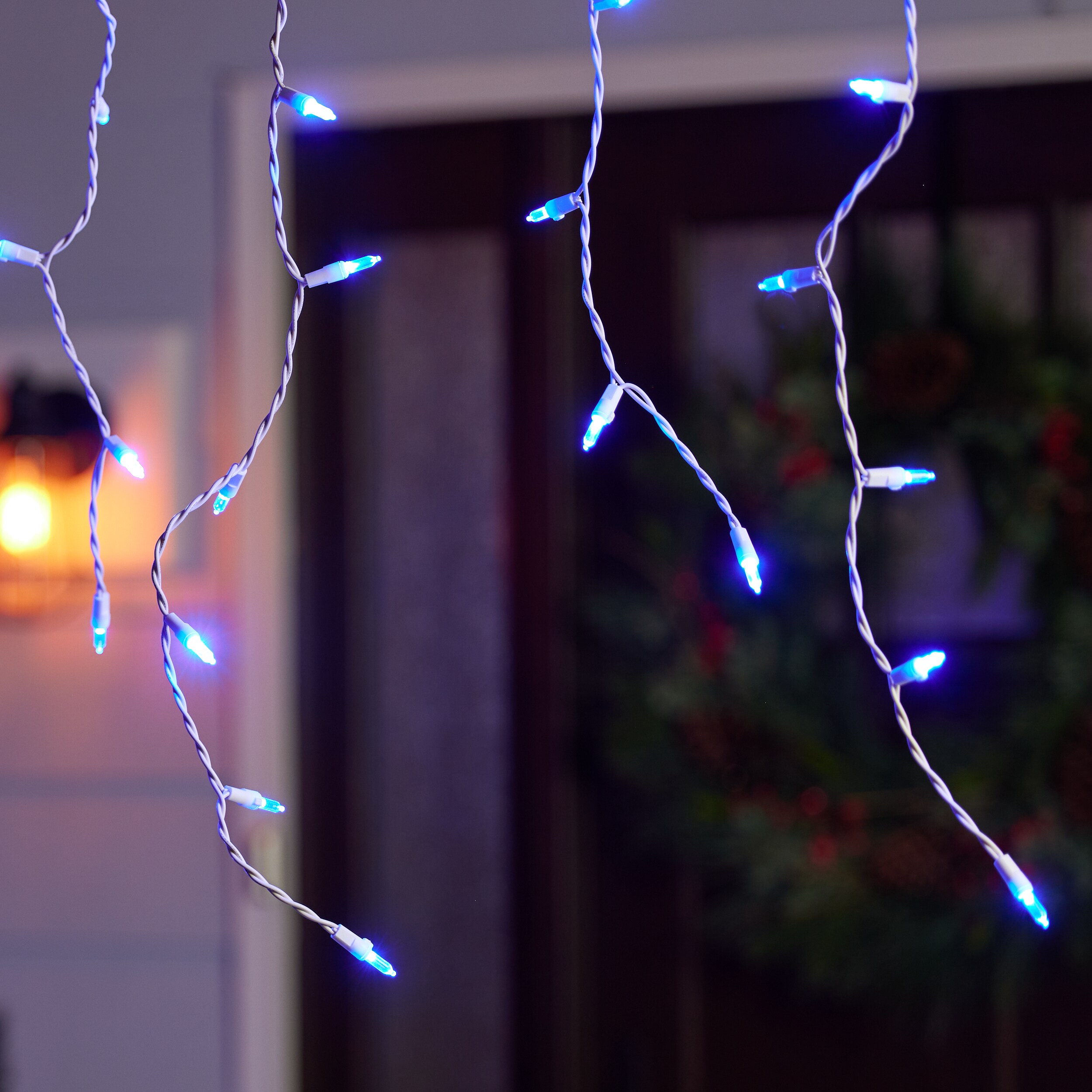 blue led icicle lights lowes