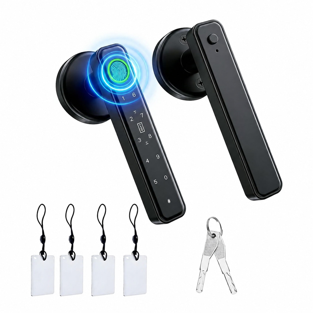 Adrinfly Smart Fingerprint Door Lock Keyless Entry Door Knob with Auto Lock Supports Fingerprint Code Key IC Card for Bedroom Office Fits 1.18 to 1.97 Inch Door 1 Piece #LAD0509M06