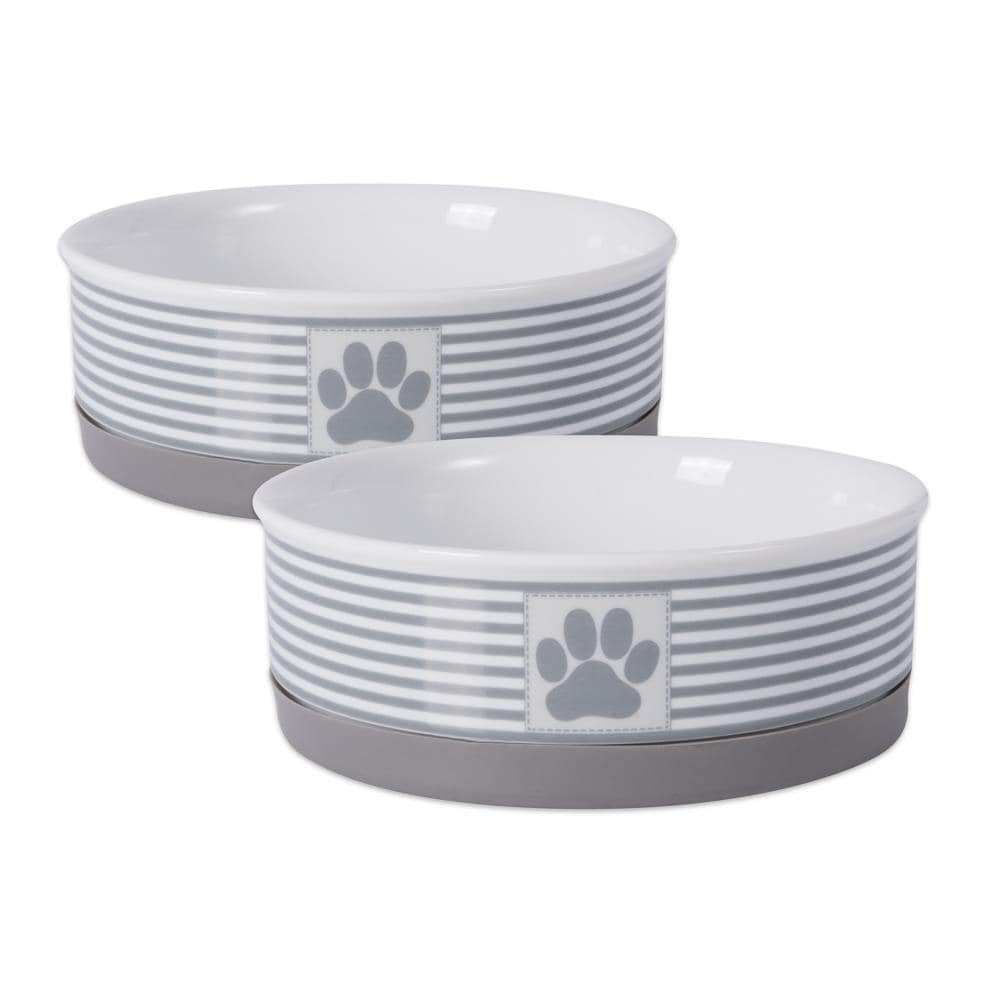 Dog Bowls, Cat Food and Water Bowls Stainless Steel, Double Pet Feeder Bowls  with No Spill Non-Skid Silicone Mat, Dog Dishes for Small Medium Dogs Cats  Puppies, Set of 2 Bowls S-6oz,Bone