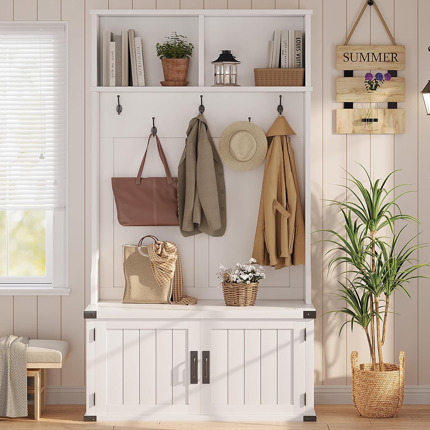Garvee 76 in Hall Tree with Bench and Shoe Storage Farmhouse 4 in