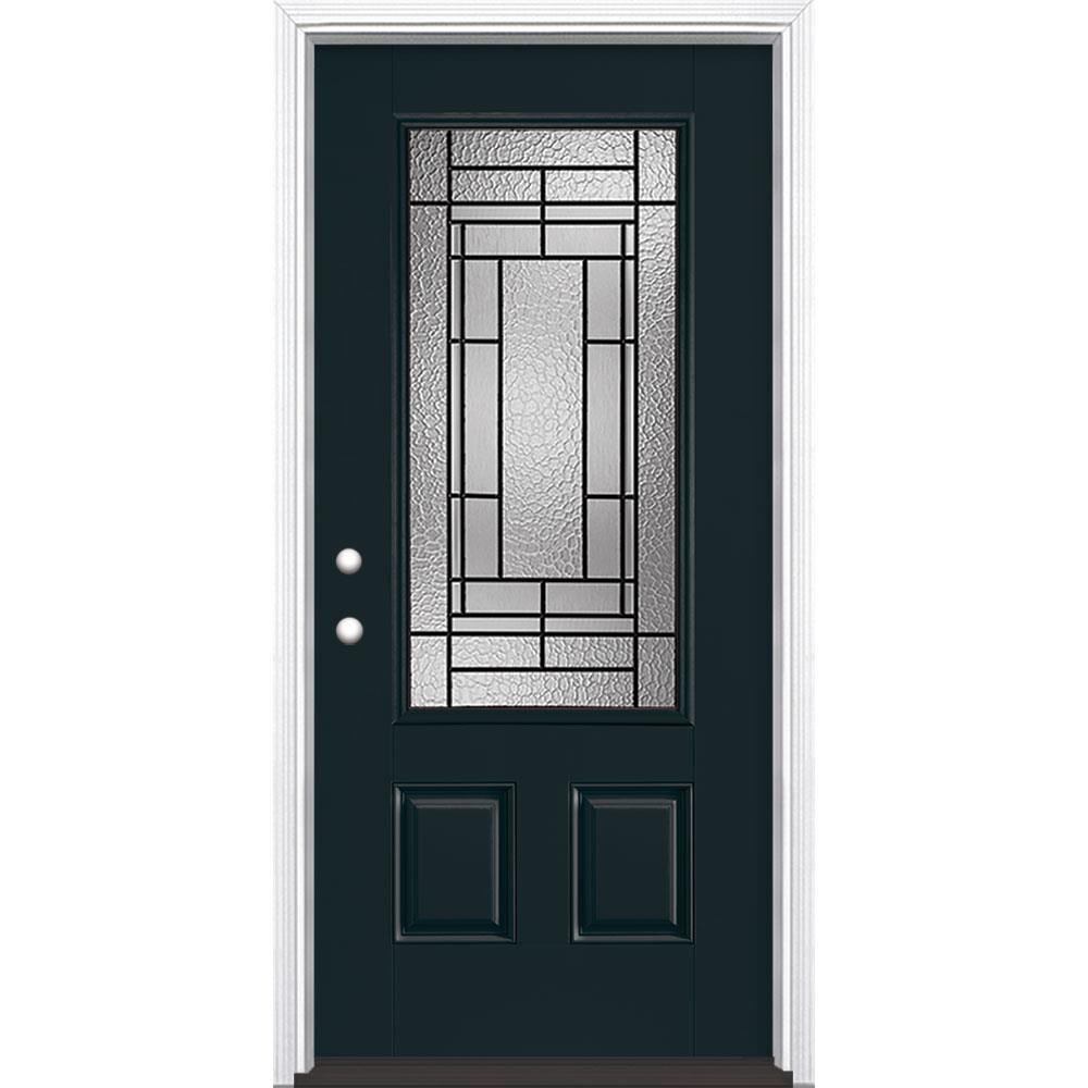 Masonite 883392 Pembrook 36-in x 80-in Fiberglass 3/4 Lite Right-Hand Inswing Eclipse Painted Single Front Door with Brickmould Insulating Core