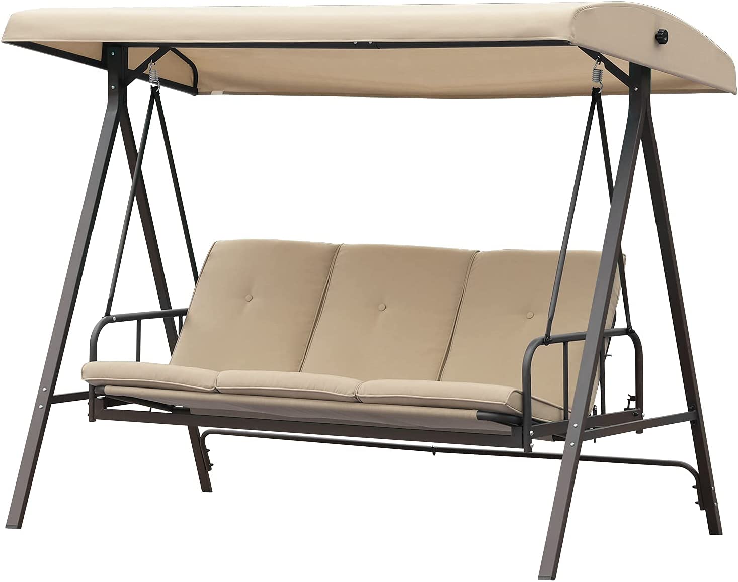 Aoodor A052-PBNBN Porch Swings 3 -person Brown Steel Outdoor Swing