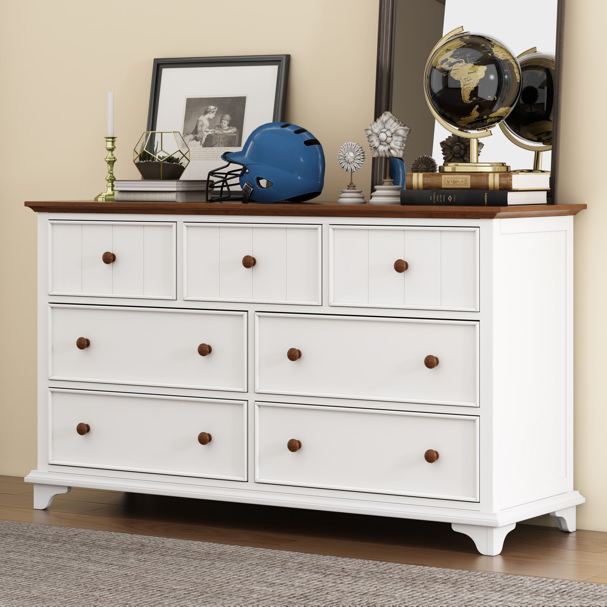 Yiekholo LL-1940AAK White Pine 7 -Drawer Standard dresser
