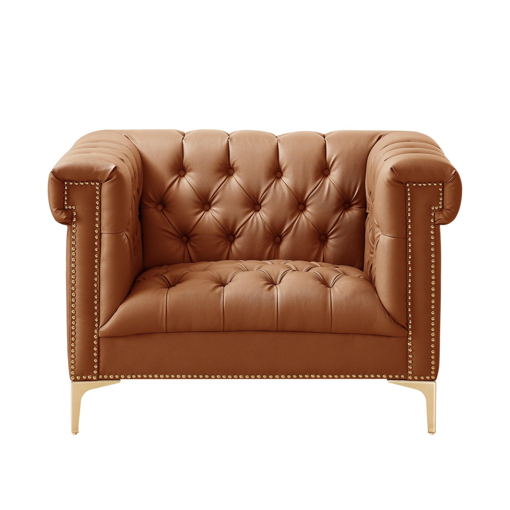 Inspired Home CC40-01CB-LS Ramona Modern Camel Brown Faux leather Club Chair