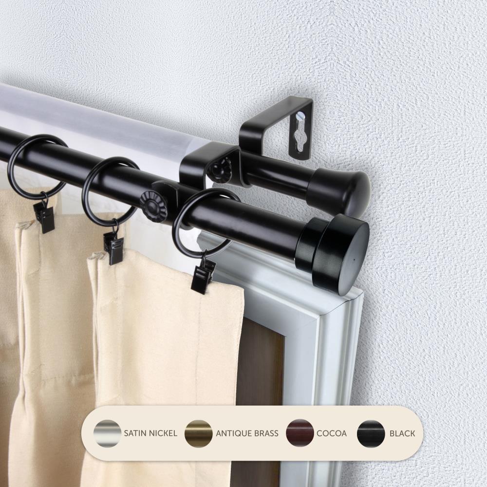 Hart & Harlow L4737-482 13/16-in Bryant 48-in to 84-in Black Steel Double curtain rod with Finials