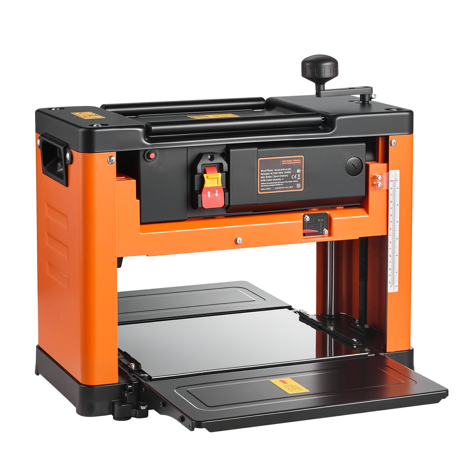 Thickness Planer Three-Blade 13-Inch Width Worktable Power Benchtop Planer 2000W 23500 RPM Powerful Motor Dual Rollers Over Protection Single Speed Woodworking for Hard Soft Wood Material