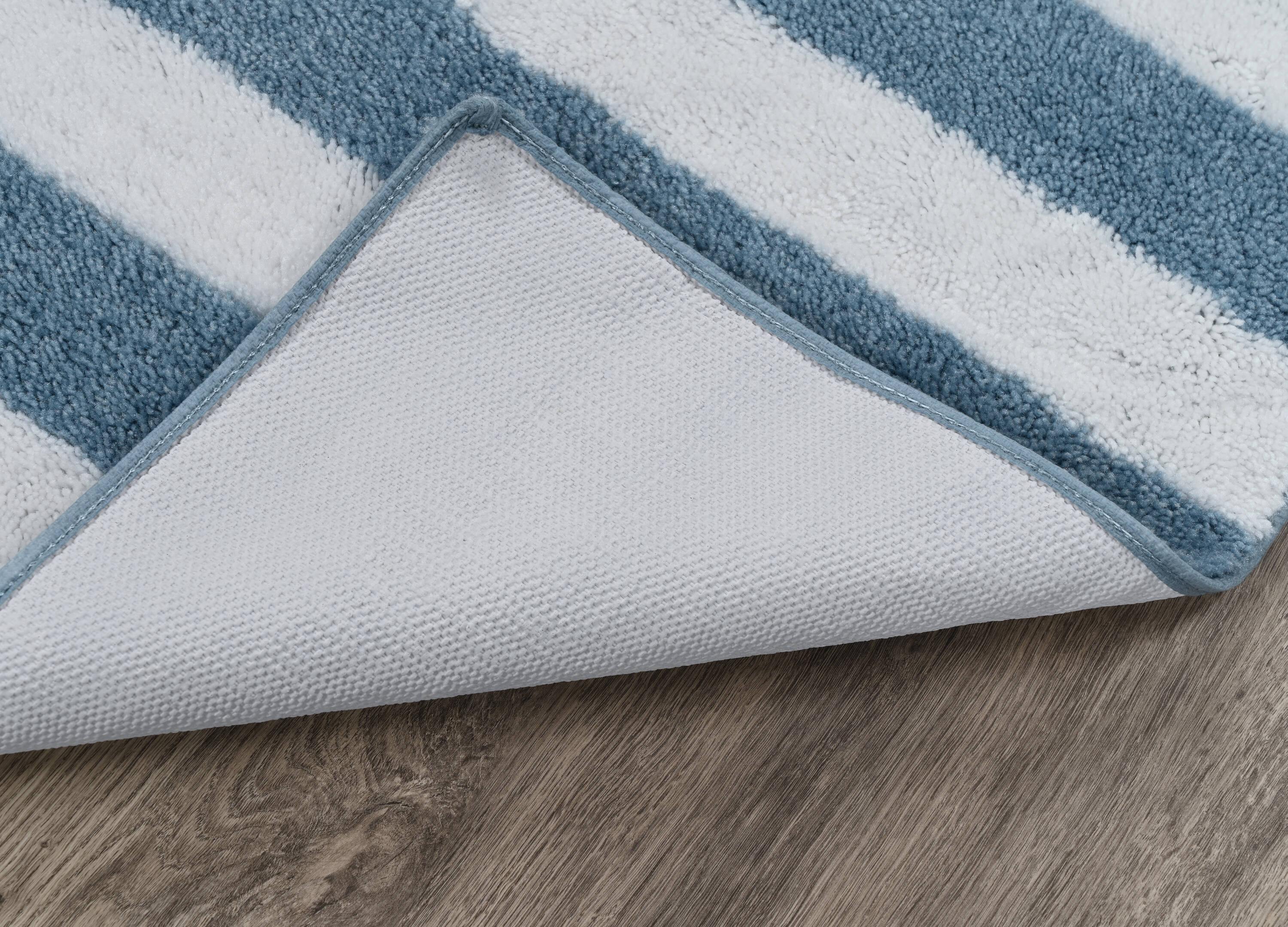 Basin Blue and White Striped Washable Nylon Bath Rug Set