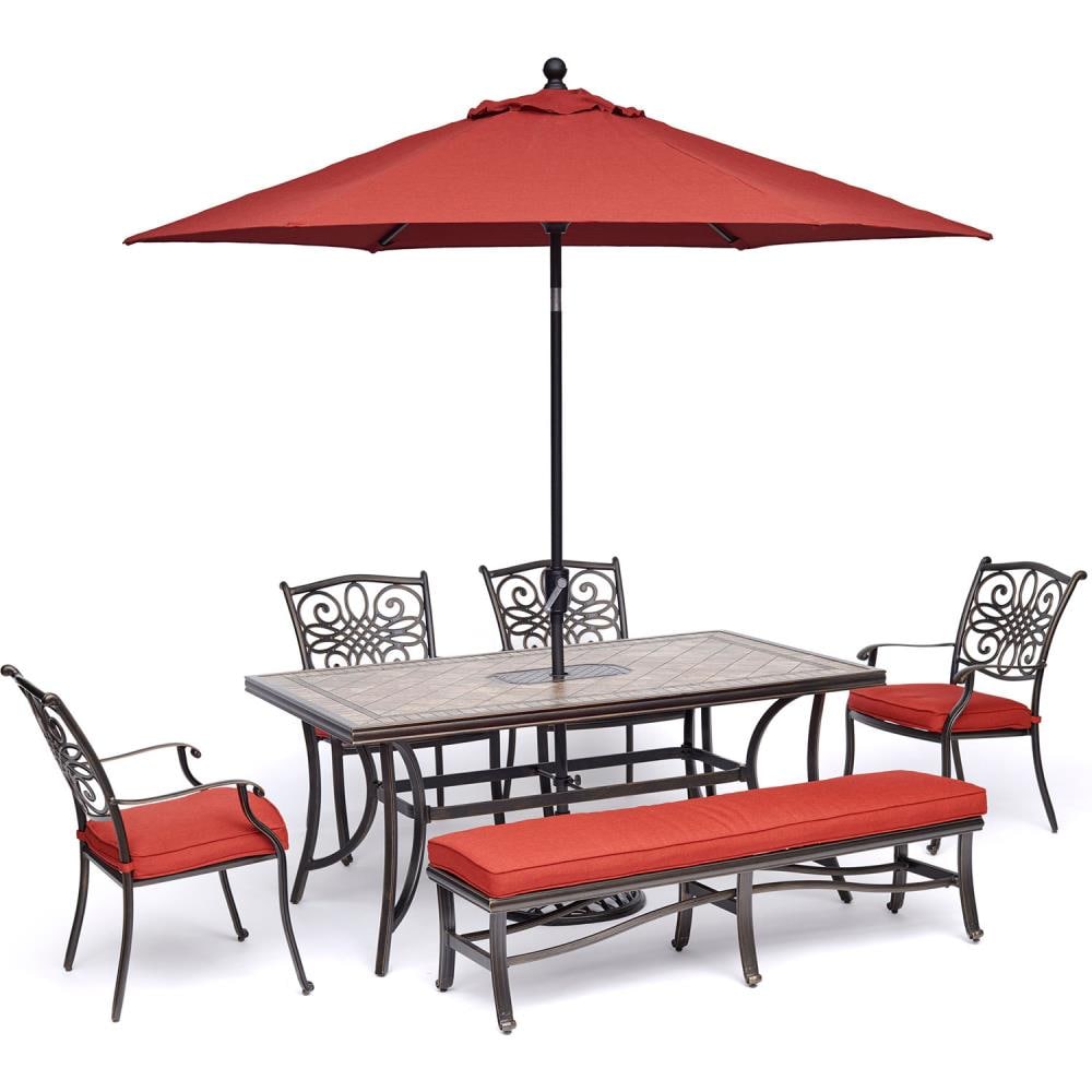 Hanover MONDN6PCBN-R-SU Monaco 6-Piece Red Patio Dining Set with Red Cushions