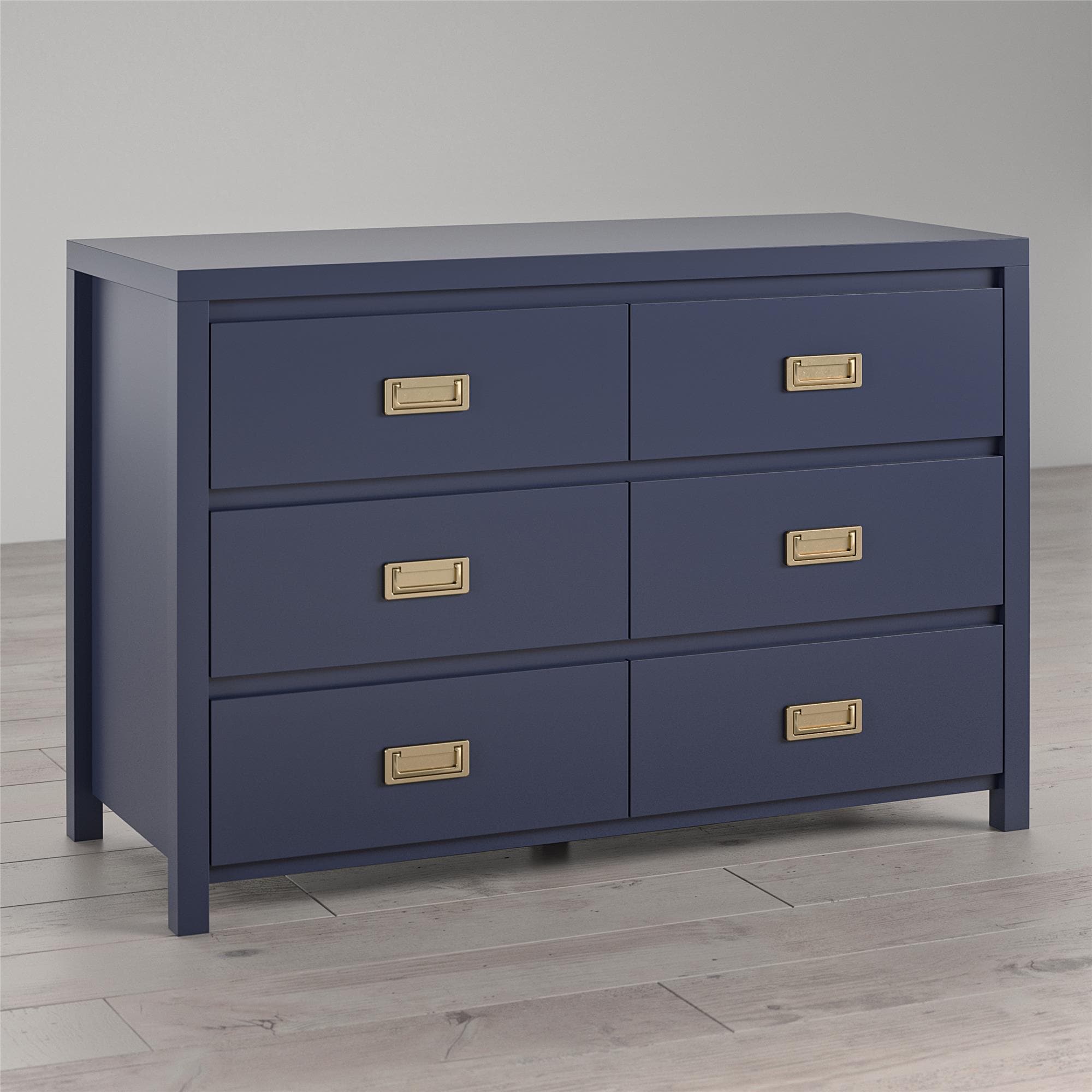Traditional Style Navy Blue Storage Trunk Chairside Table With 2 Drawers  And Leather Trim