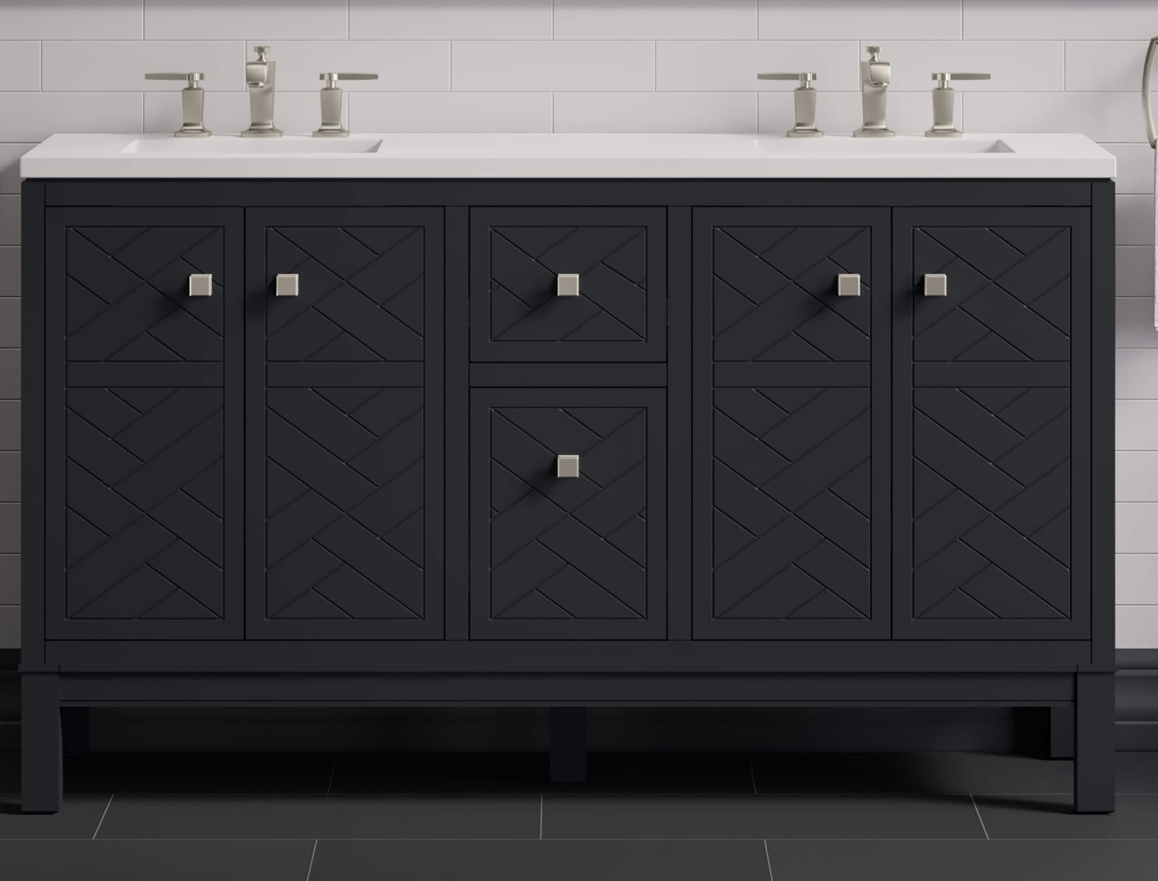 KOHLER 33532-ASB-1WX Beauxline 60-in Slate Grey Undermount Double sink Bathroom Vanity with Slate Grey Quartz Top