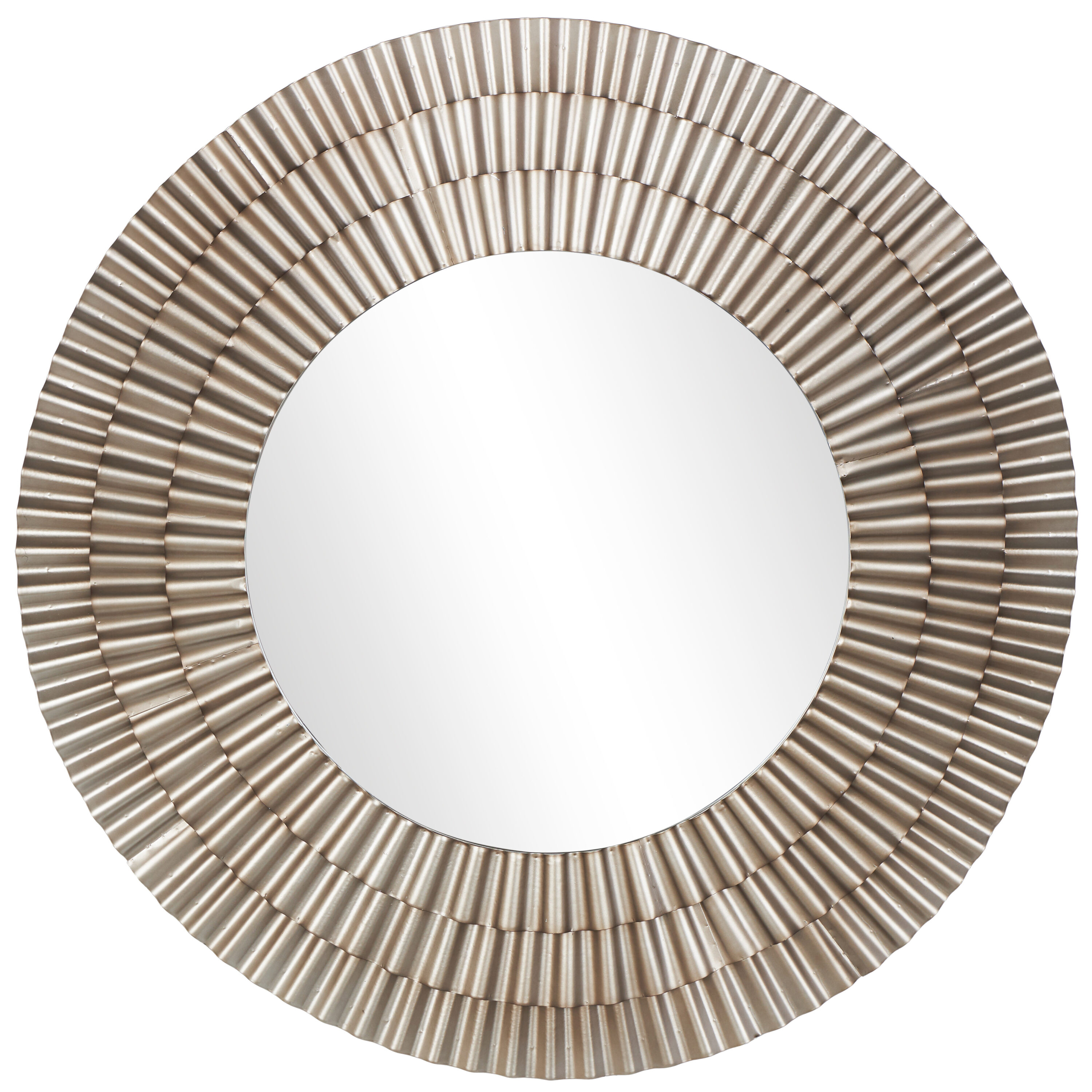 Rustic Sunburst Round Wall Mirror in Silver and Gold Leather