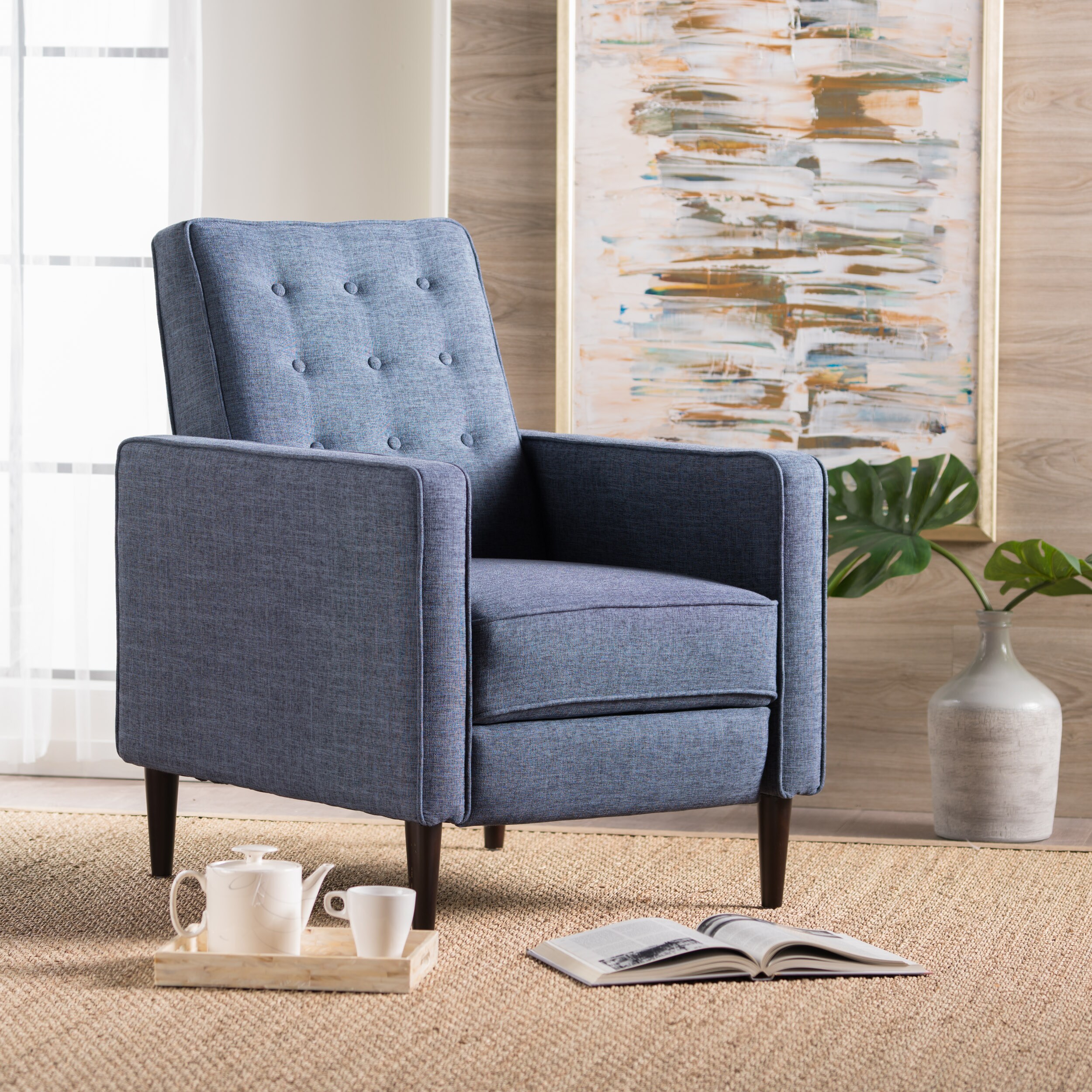Best Selling Home Decor - Dark Blue Polyester Upholstered Tufted Stationary