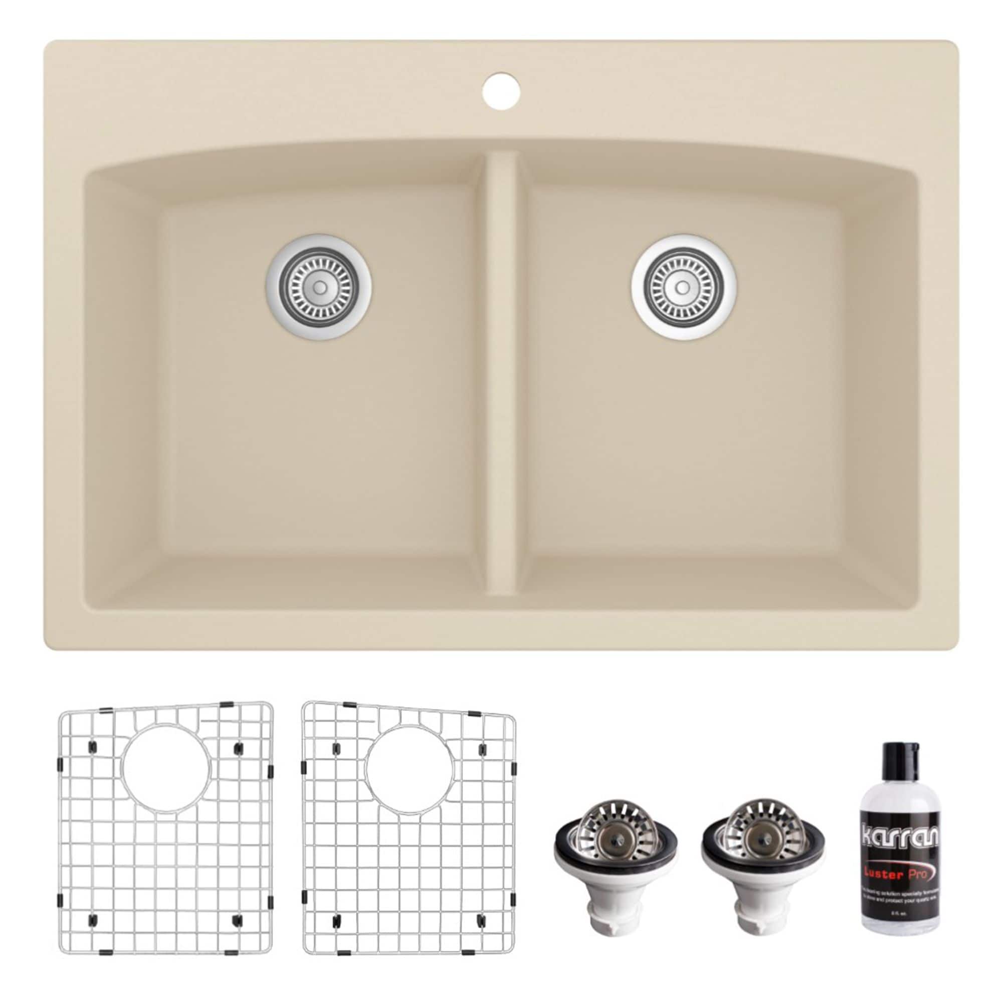 Karran QT-710-BI-PK1 Drop-in 33-in x 22-in Quartz Double equal bowl 1-Hole Kitchen Sink