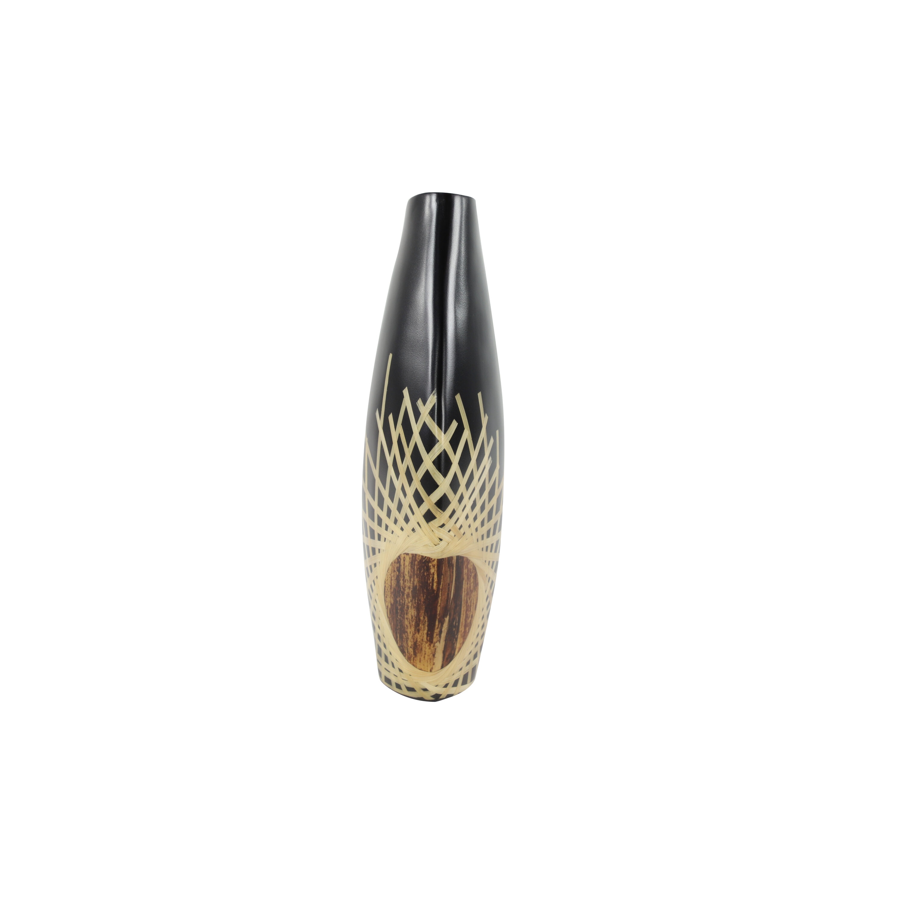 Asymmetrical Black Banana Wood & Bamboo Vase 11.5" x 18"
