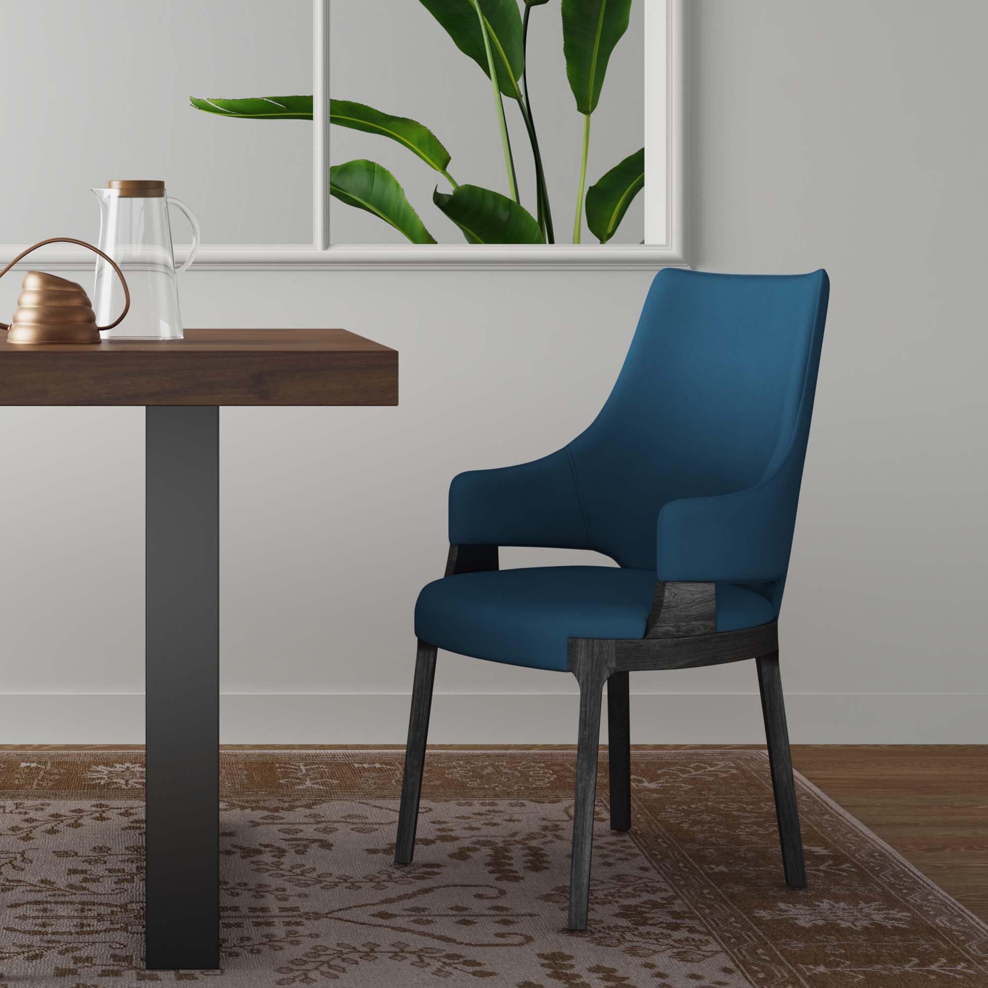 Manhattan Comfort DC057AR-BL Contemporary/Modern Velvet Upholstered Dining Arm Chair (Wood Frame)