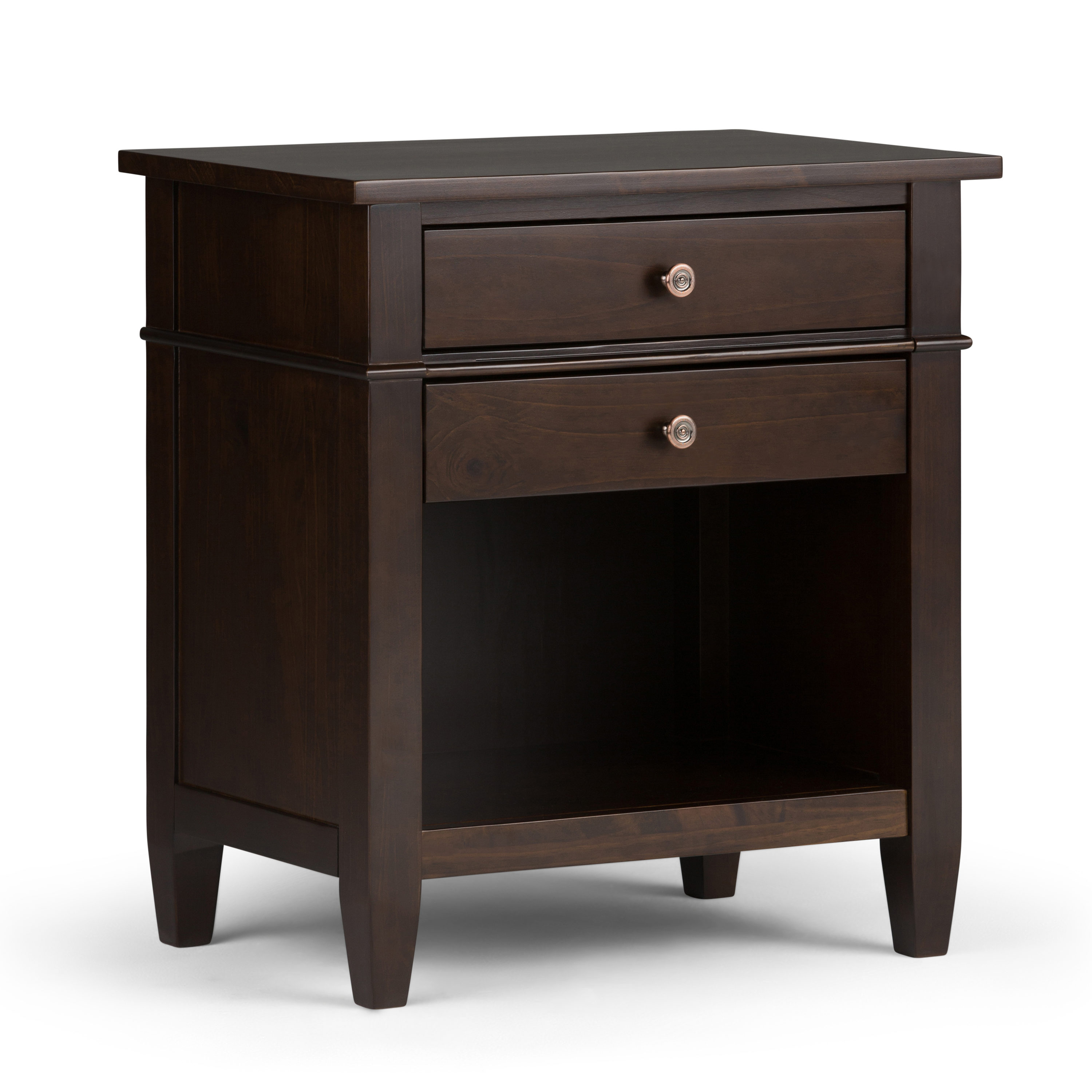 Simpli Home 3AXCCRL-11 Carlton Dark Tobacco Brown Pine Nightstand