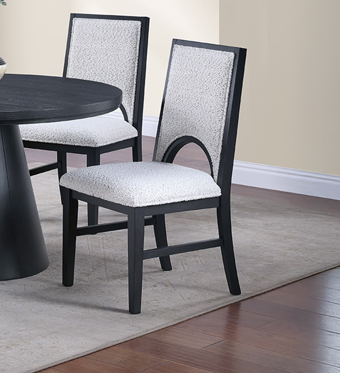 Blisstyle White Fabric Soft Cozy Texture 2pc Dining Chairs Upholstered Seat Back Unique Arched Cutout Chair Modern Farmhouse Dining Chairs