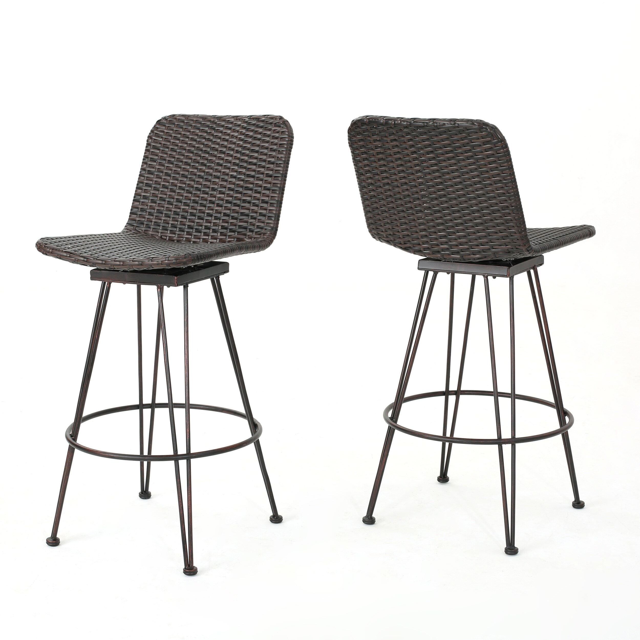 Best Selling Home Decor 301738 Torrey Set of 2 Wicker Stackable Multibrown Iron Frame Stationary Bar Stool Chair with Brown Solid Seat