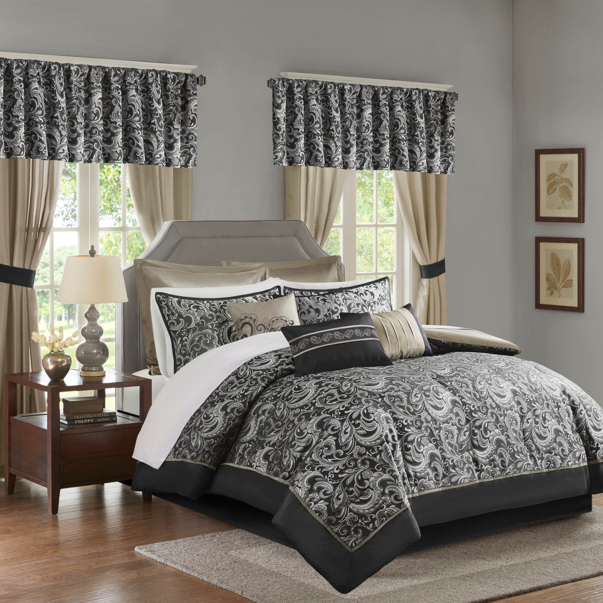 California King Black Microfiber 24-Piece Bed in a Bag Set