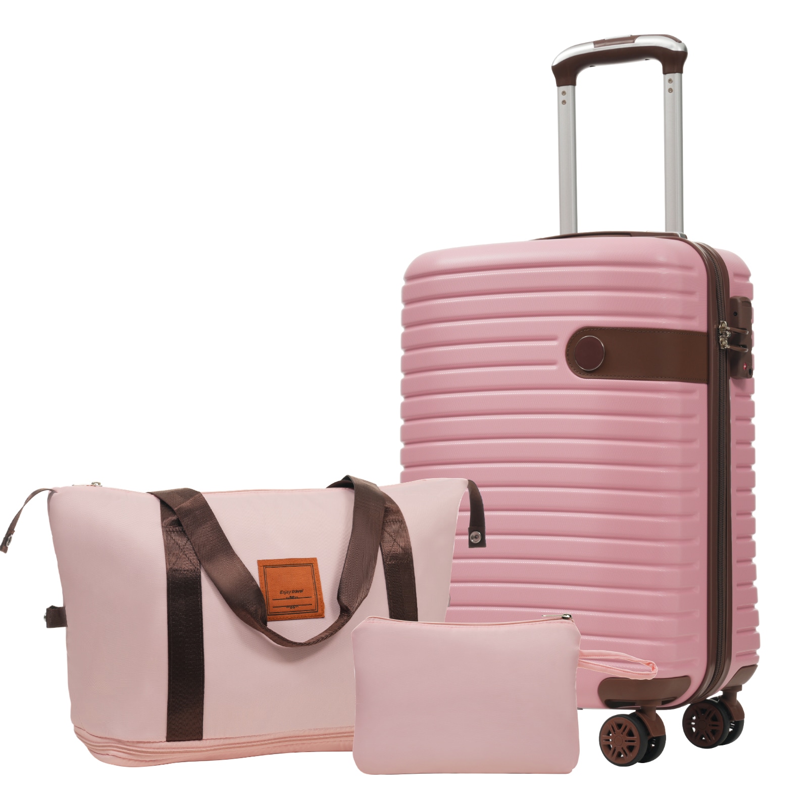 ModernLuxe Luggage Sets 3 Piece Carry on Luggage 22x14x9 Airline Approved Lightweight Hardshell ABS Suitcases with Wheels 20 inch Pink