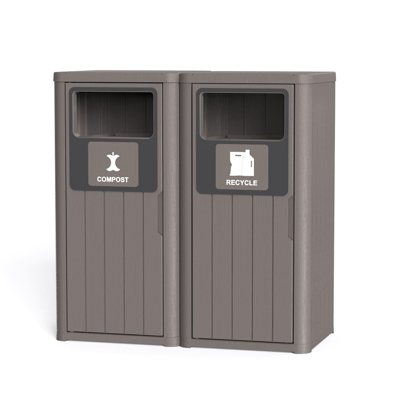Rbied - Taupe 2x80L Wood Design Dual Compartment Waste Bin Weather Resistant Outdoor Commercial R...
