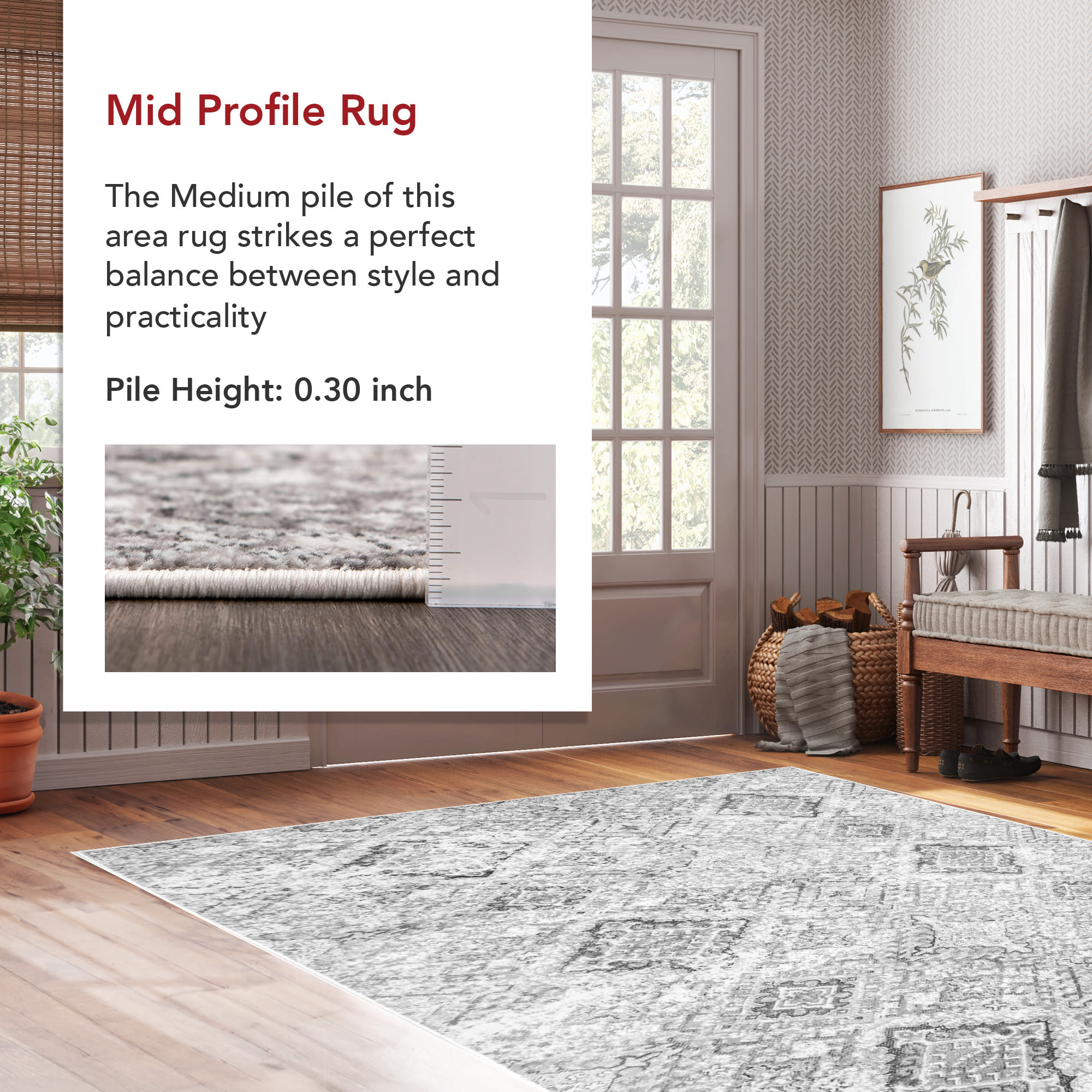 Gray Rectangular Synthetic Vintage Pattern Area Rug 3' x 5'
