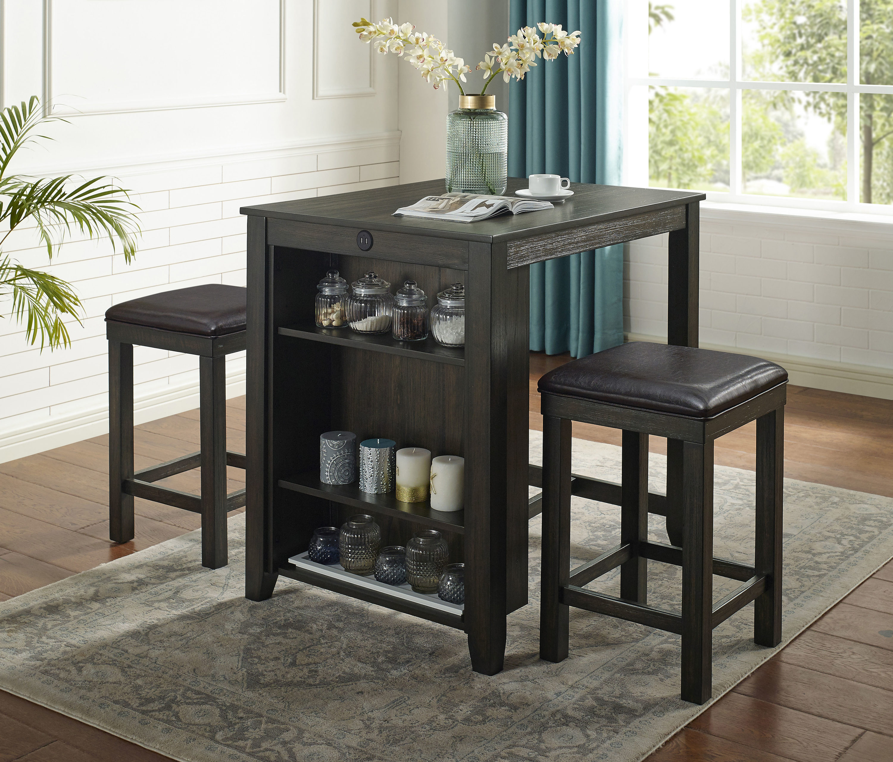 Furniture of America IDF-3782DK-PT-3PK Fitterer Walnut and Espresso Transitional Dining Room Set with Rectangular Table ( Seats 2 )