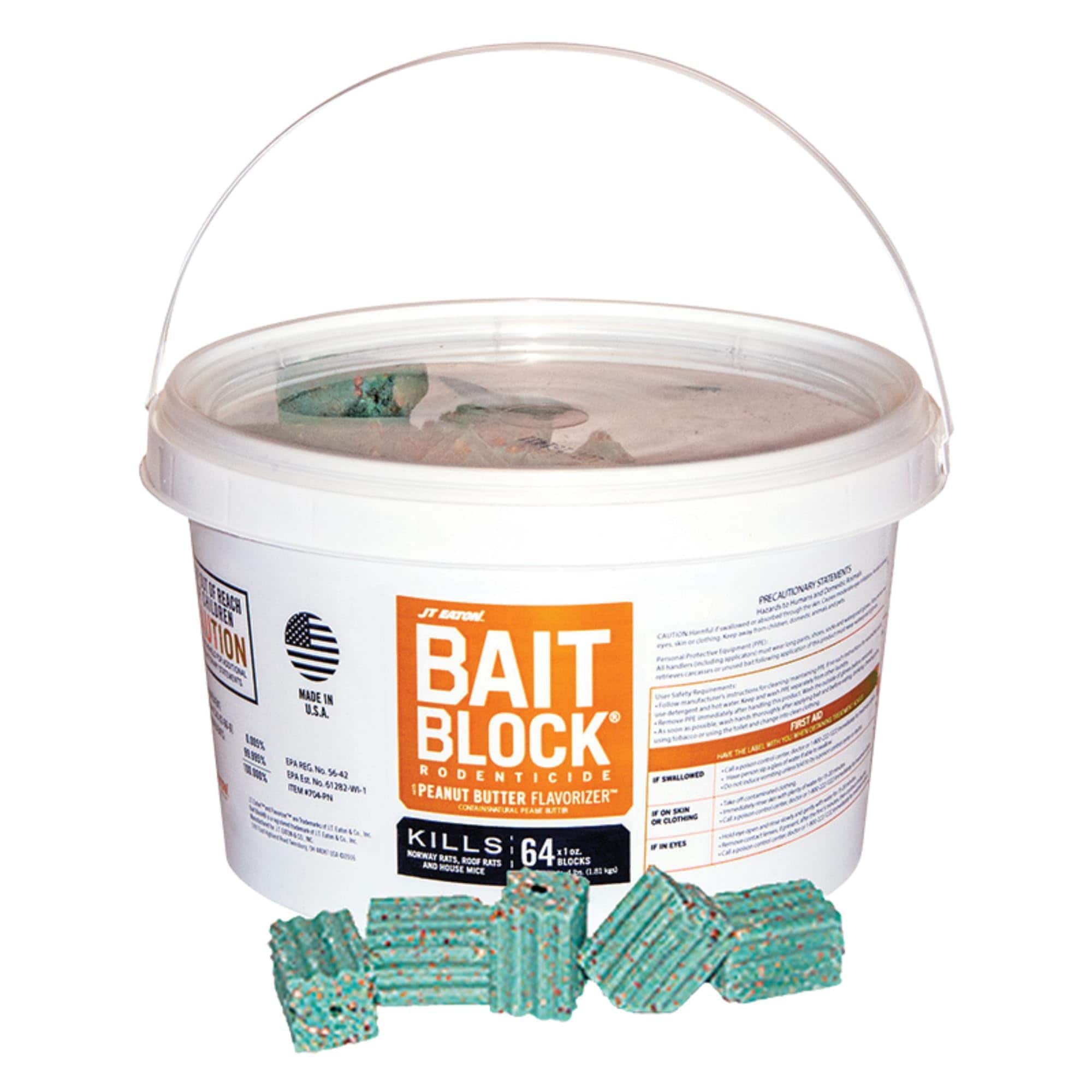 JT Eaton 704-PN 704-PN Peanut Butter Flavor Rodenticide Bait Blocks for Mice and Rats - 4 lb Pail of 64