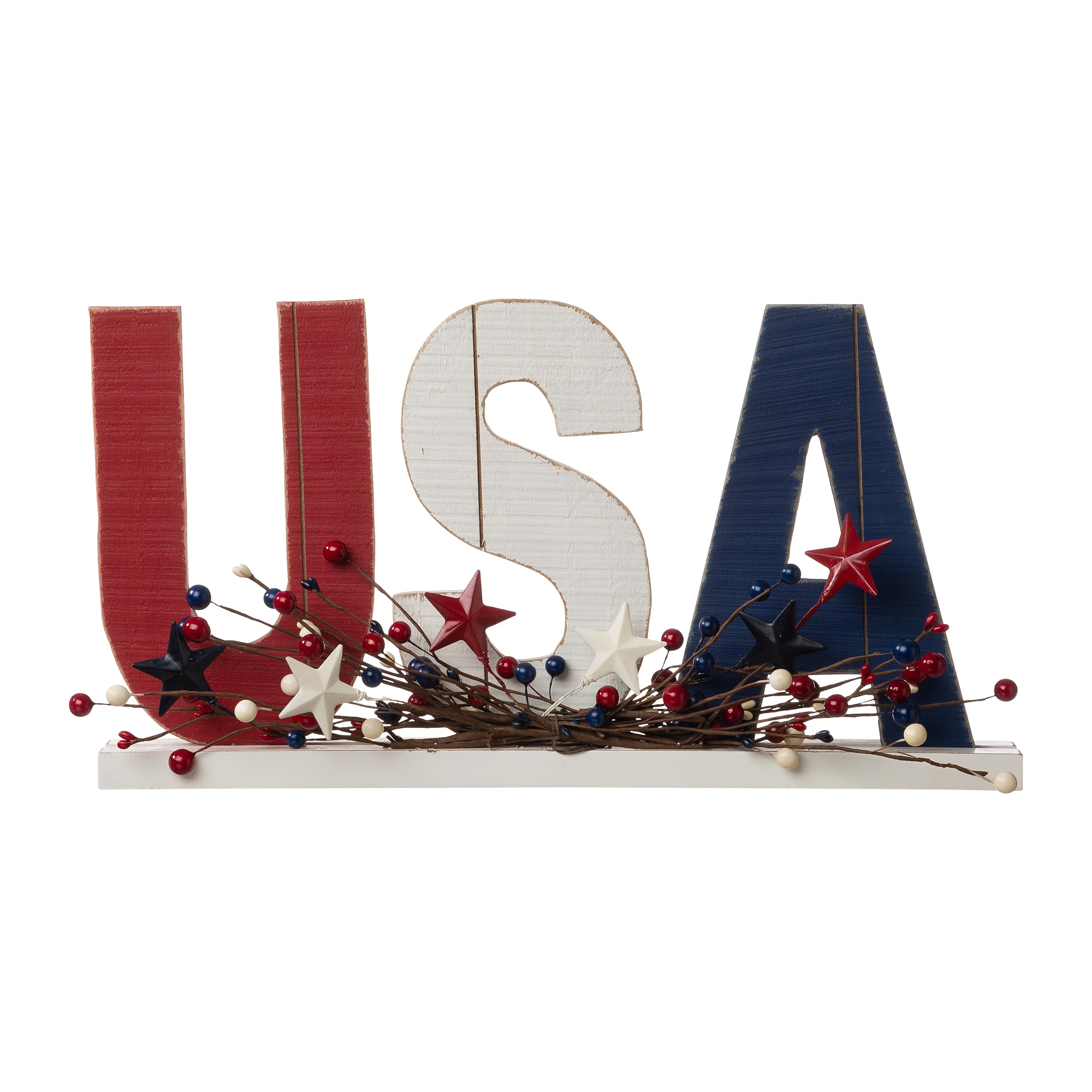 Glitzhome 2003900009 Wood Indoor Tabletop decoration Stars 4th of July Decor