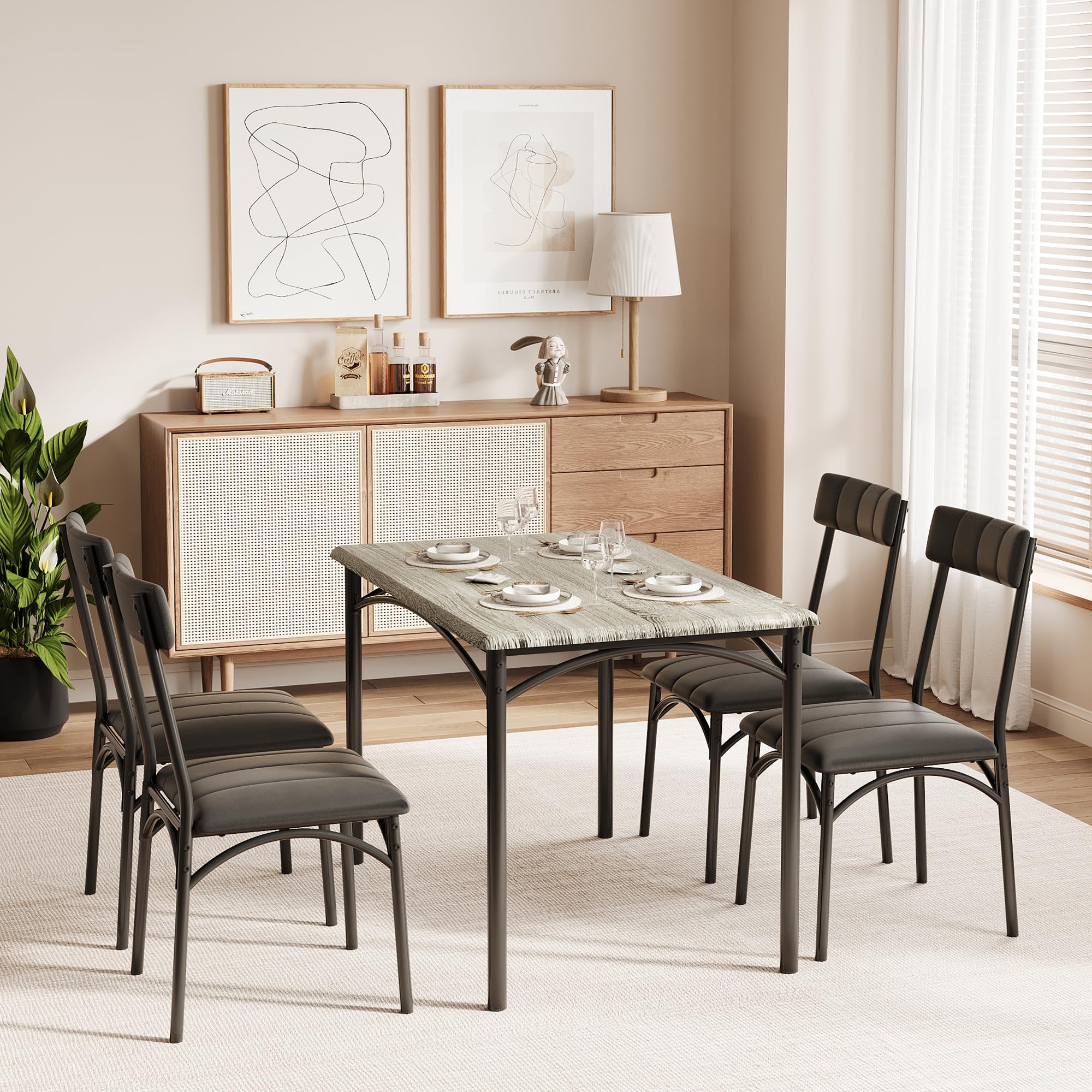 Garvee Dining Table Set for 4 Kitchen Table Set with 4 Upholstered ...