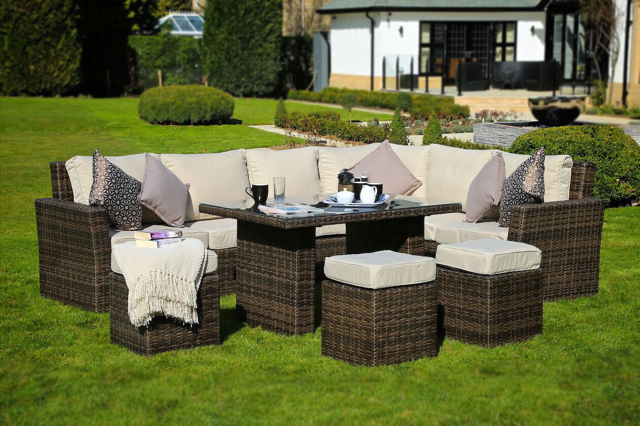 Moda Furnishings 8 Piece Wicker Patio Conversation Set with Tan Cushions MOS 1403 B