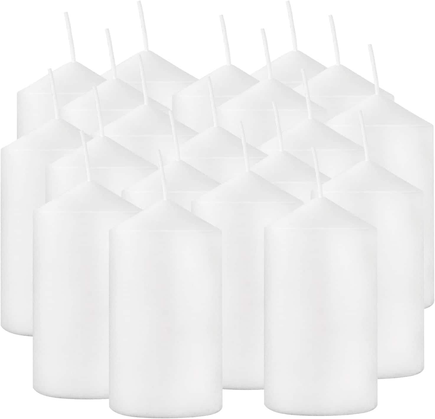 Phyfalip White Pillar Candles Set of 20 Unscented 2 x 4 Inch Dripless Long Burn for Wedding Emergency Lanterns Home Decor and Events #L05PF09018