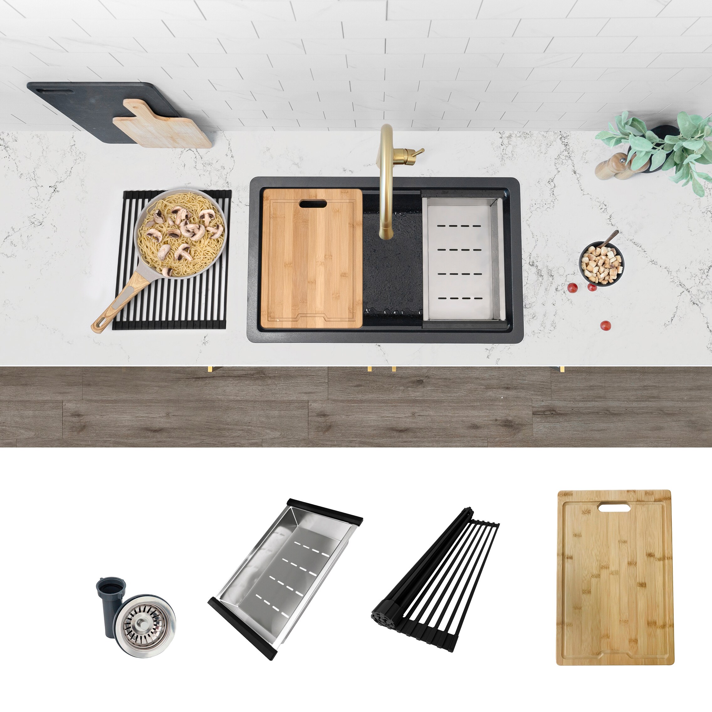 Stylish S-828WN Pietra Drop-in or undermount 28-in x 18-in Composite Single bowl Workstation Kitchen Sink