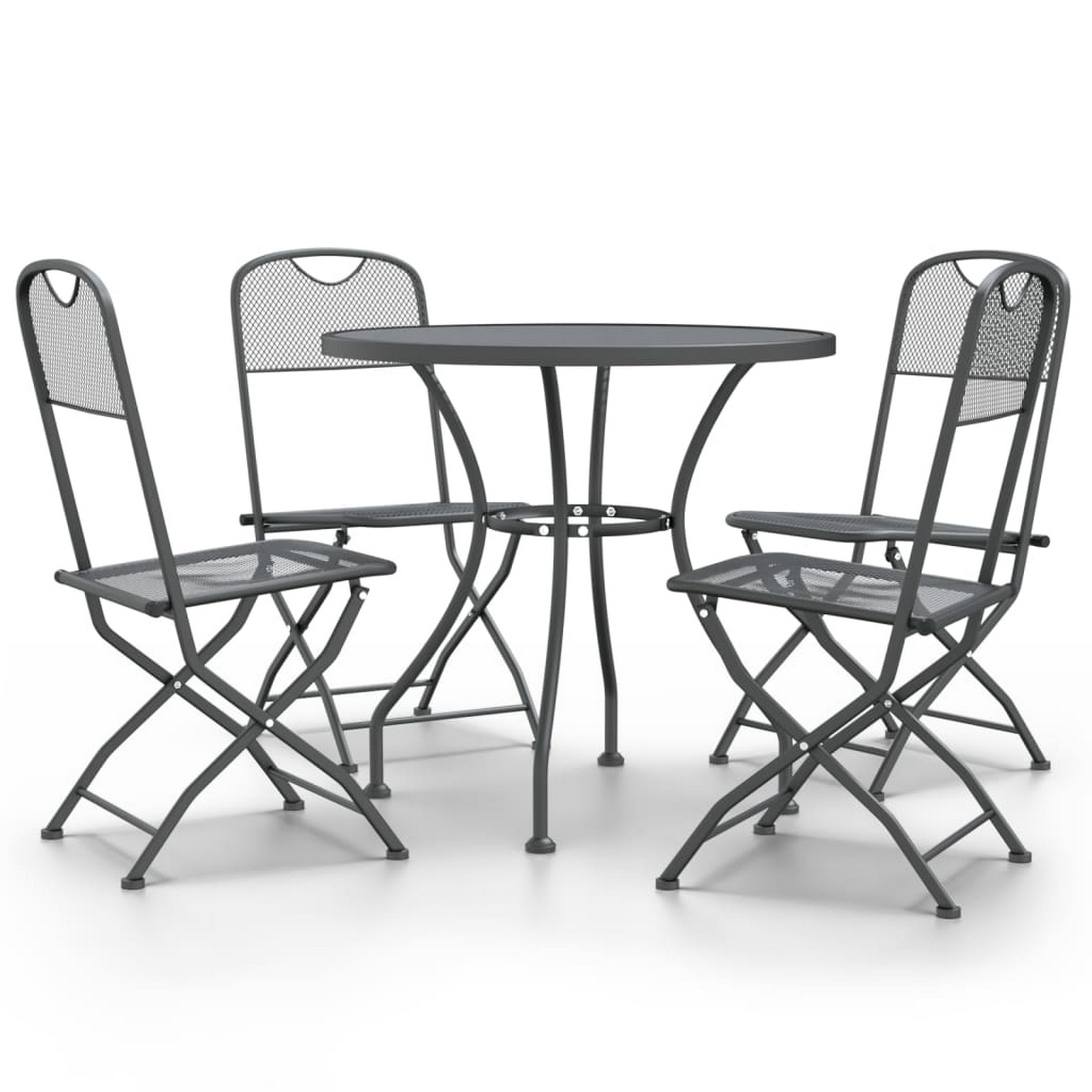 Benzara BM326395 Dining Set 4 -Piece Dark Gray Balcony Height Patio Dining Set Steel Round Table with 4 Stackable Stationary Chairs