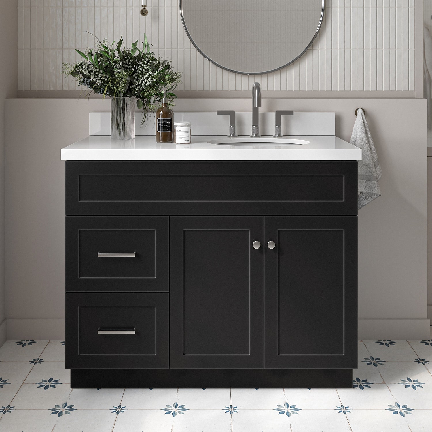 ARIEL F043SRWQOVOBLK Hamlet 43-in Black Undermount Single sink Bathroom Vanity with Pure White Quartz Quartz Top