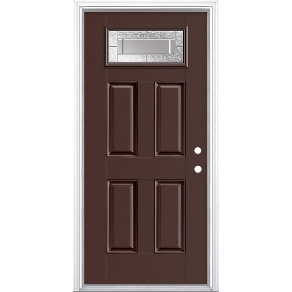 Masonite 3420027 Focus 36-in x 80-in x 4-9/16-in Fiberglass 1/4 lite Left-hand inswing Chocolate Painted Prehung Front Door with Brickmould Insulating core