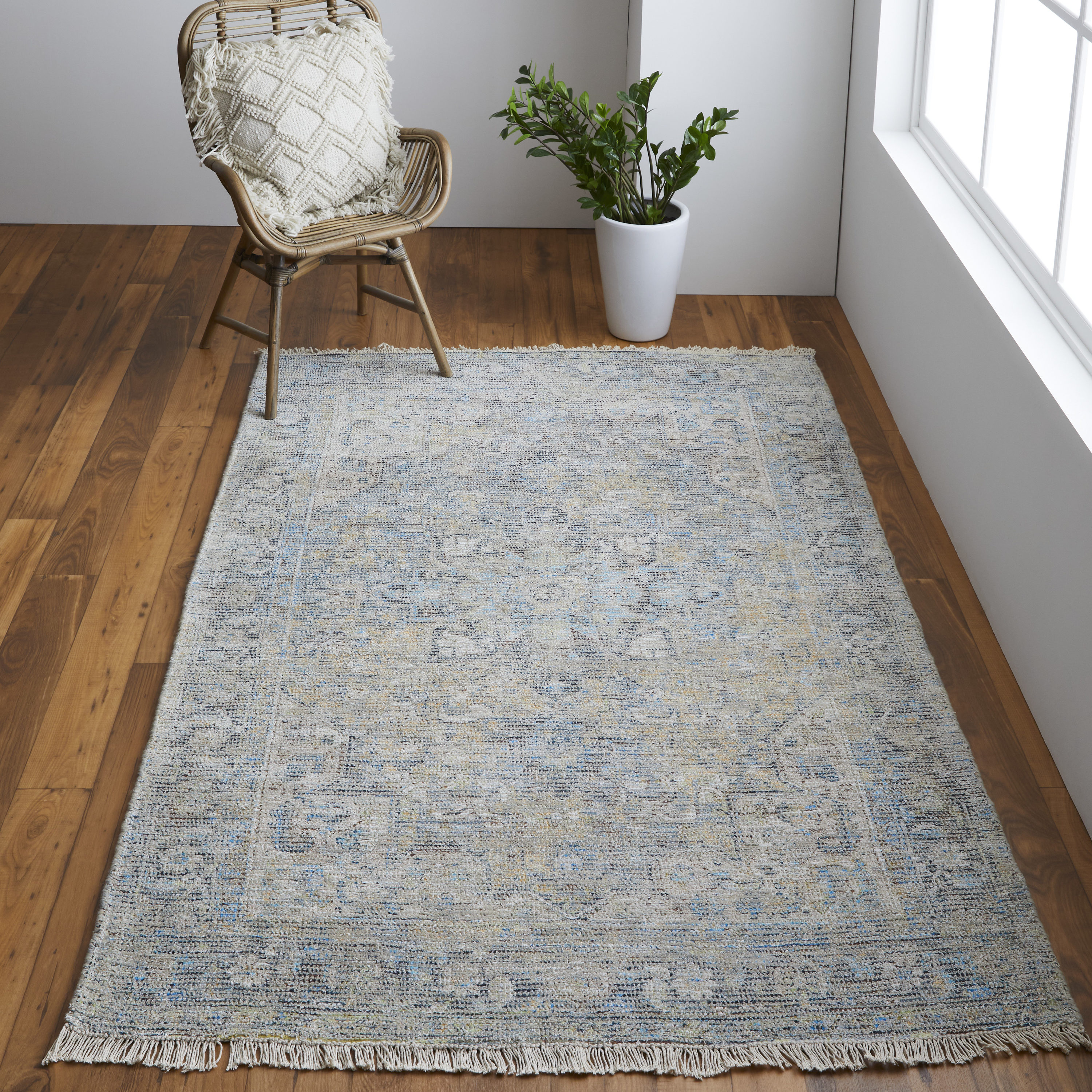 Spa Blue & Warm Gray Handmade Tufted Wool-Viscose Blend Area Rug - 2' x 3'