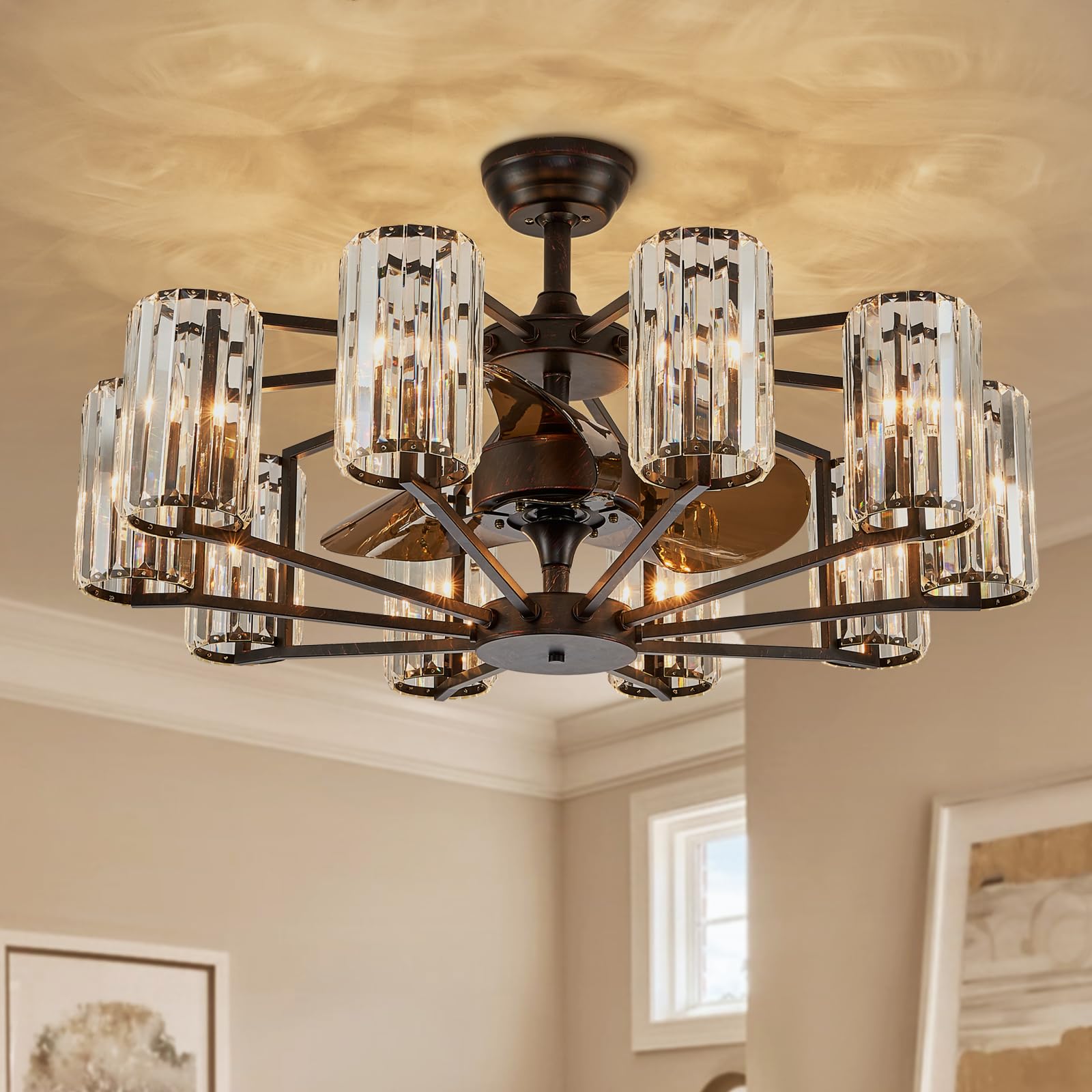 SILJOY HLP-LQ018-10T-ORRB Flush mount Ceiling Fan with Light and Remote Control Include